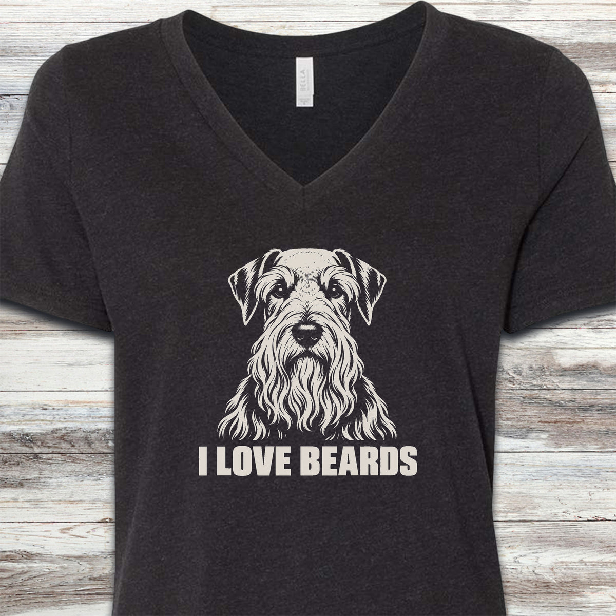 Cesky Terrier I Love Beards V-Neck Tee - Black Heather