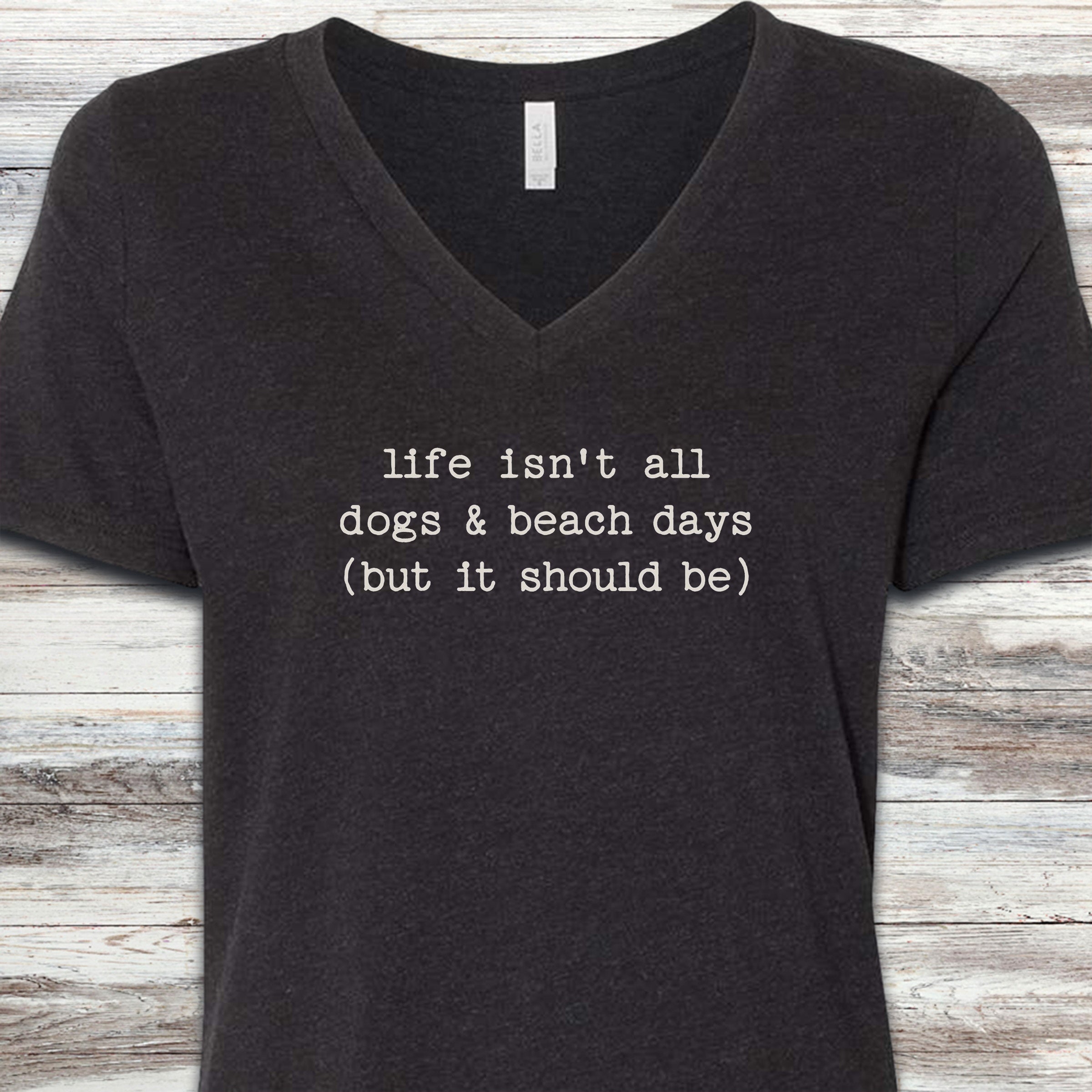 Dogs & Beach Days V-Neck Tee - Black Heather