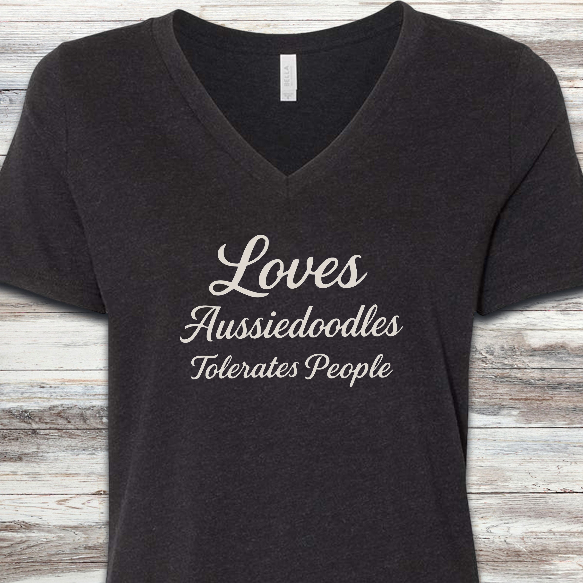 Aussiedoodle Tolerates People V-Neck Tee - Black Heather