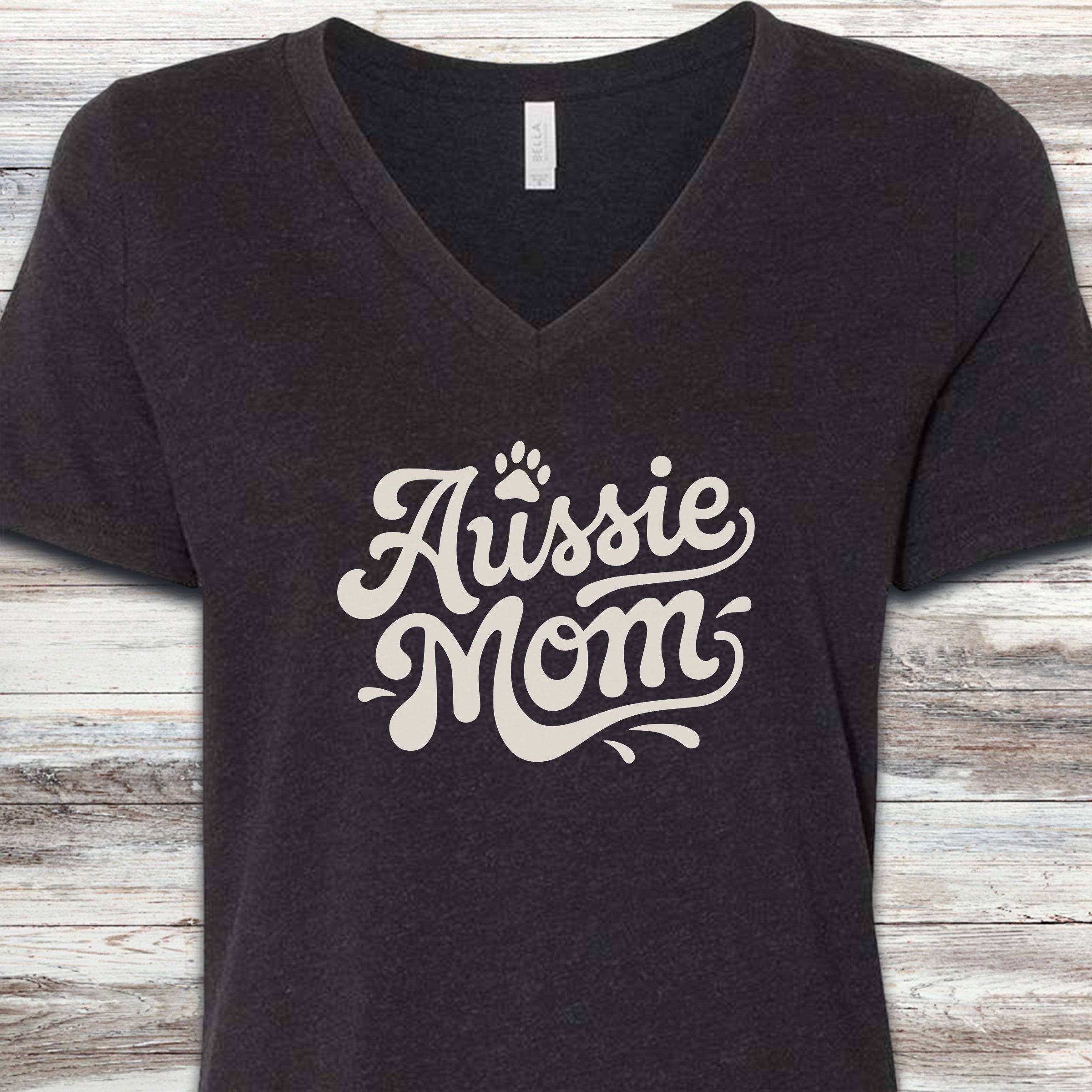 Aussie Groovy Mom V-Neck Tee - Black Heather