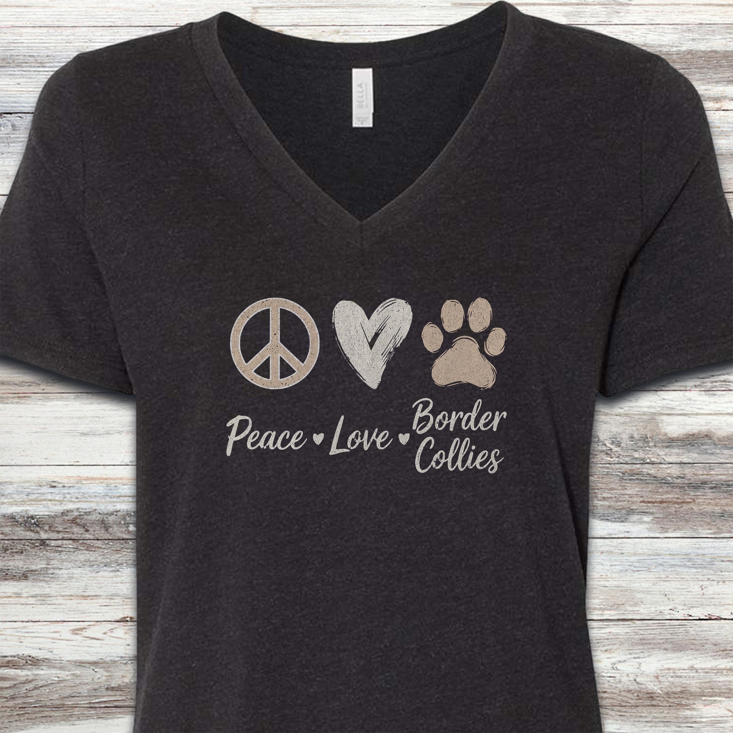 Border Collie Peace V-Neck Tee - Black Heather