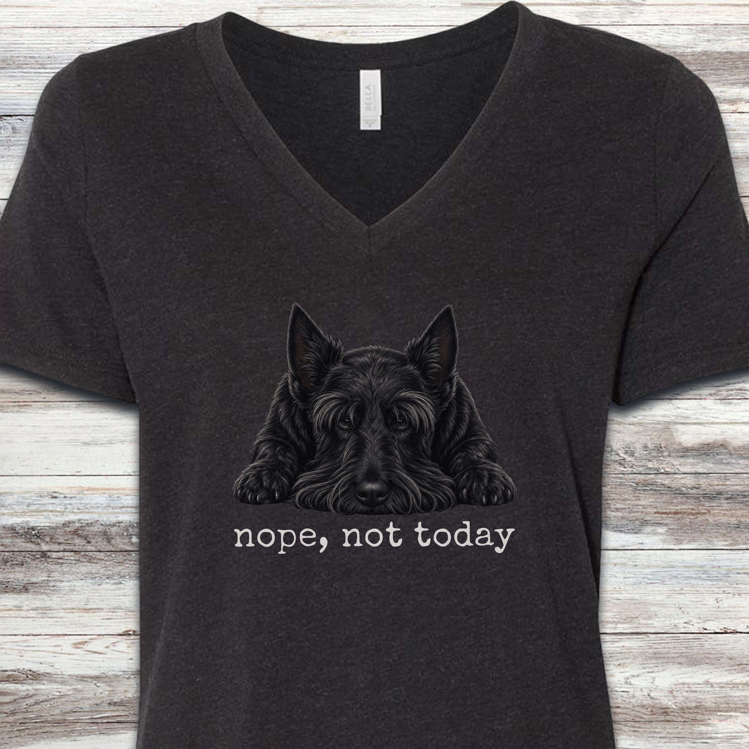 Scottish Terrier Nope V-Neck Tee - Black Heather