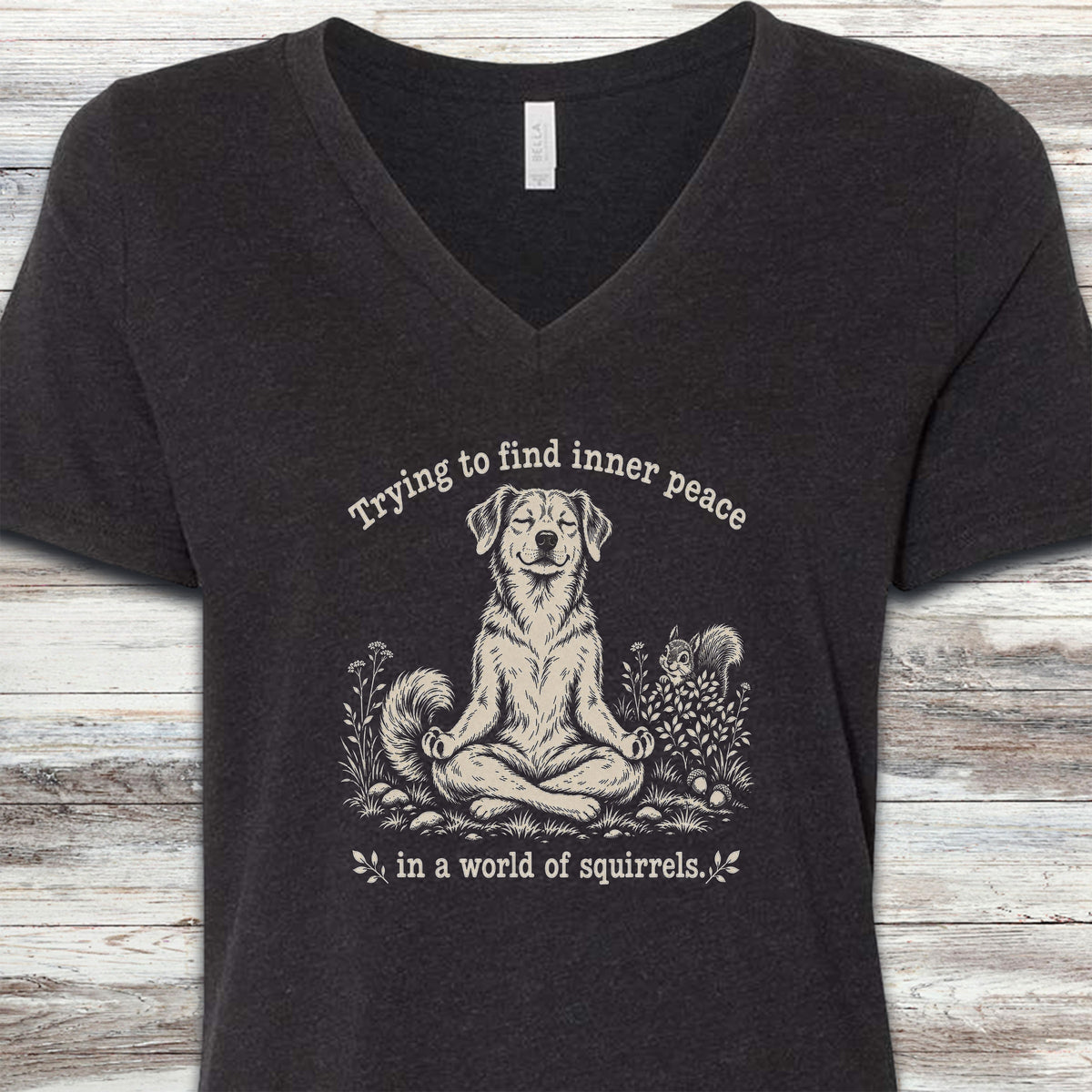 Inner Peace World of Squirrels V-Neck Tee - Black Heather