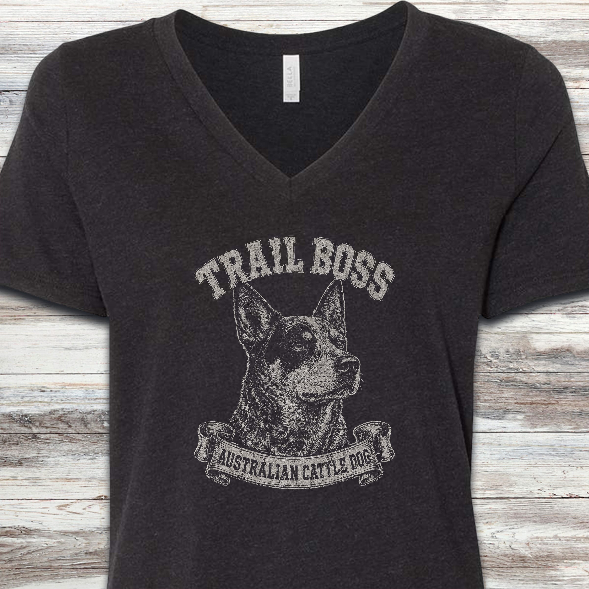 Australian Cattle Dog Trail Boss V-Neck Tee - Black Heather