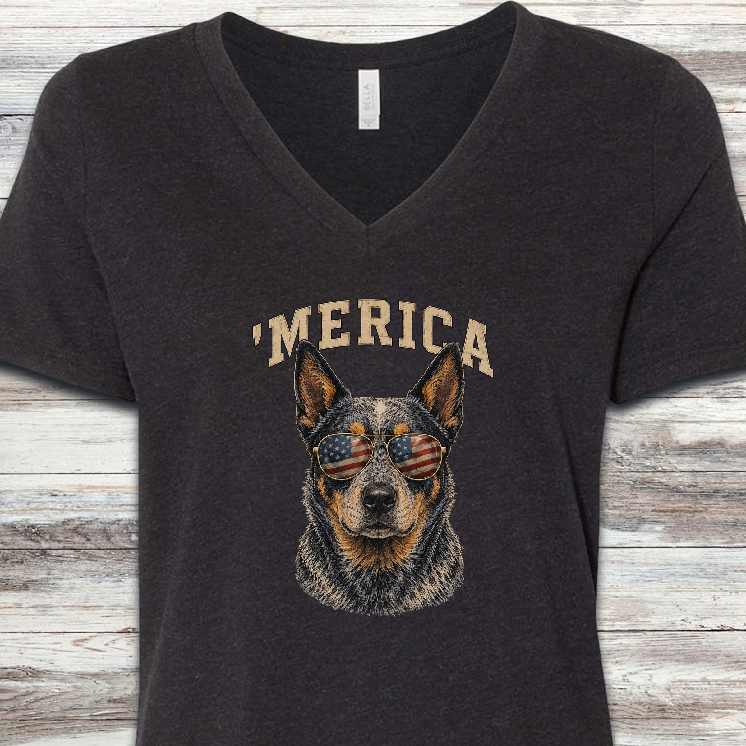 Australian Cattle Dog Blue 'Merica V-Neck Tee - Black Heather