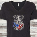 Australian Shepherd Merle Patriot V-Neck Tee - Black Heather