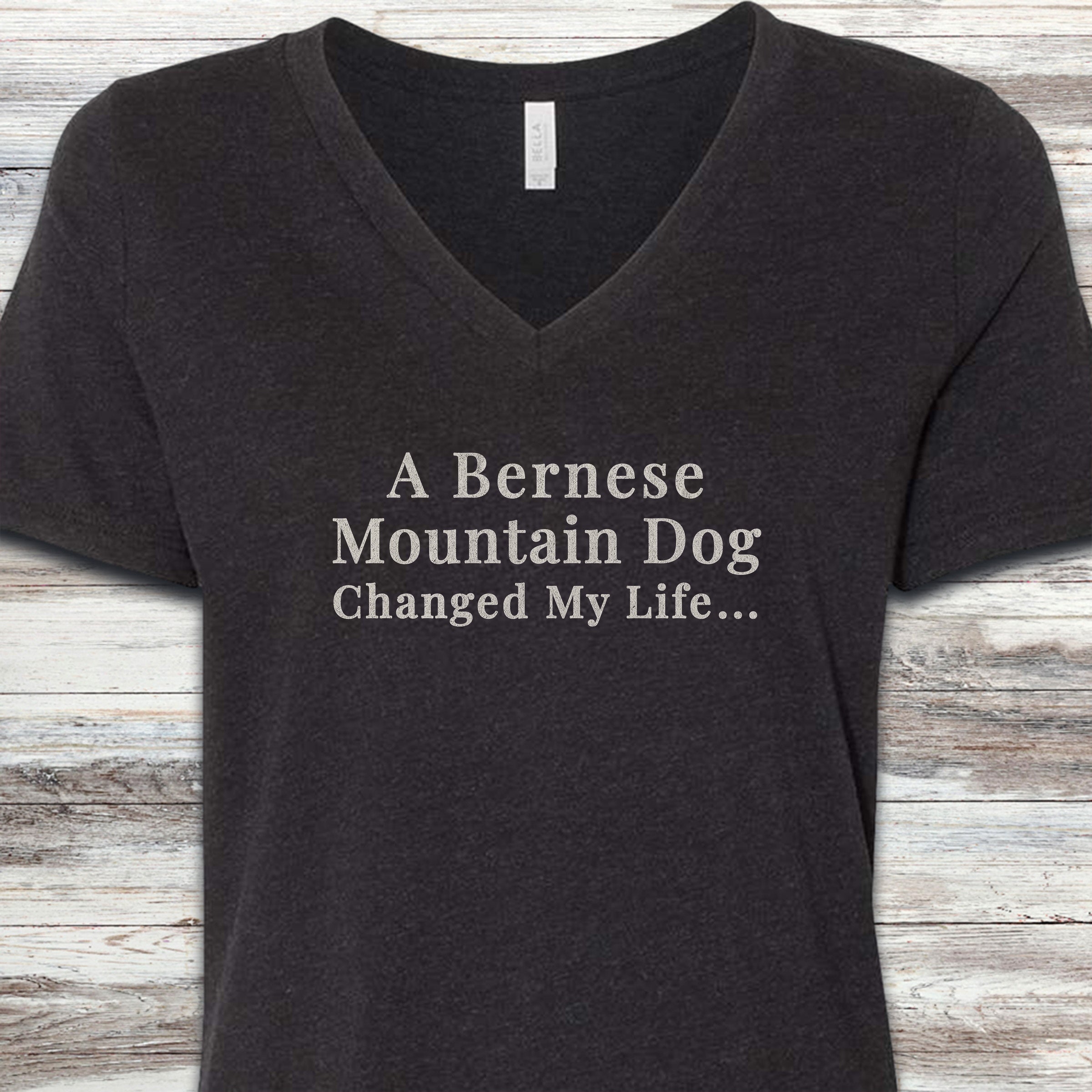 Bernese Mountain Dog Changed Life V-Neck Tee - Black Heather