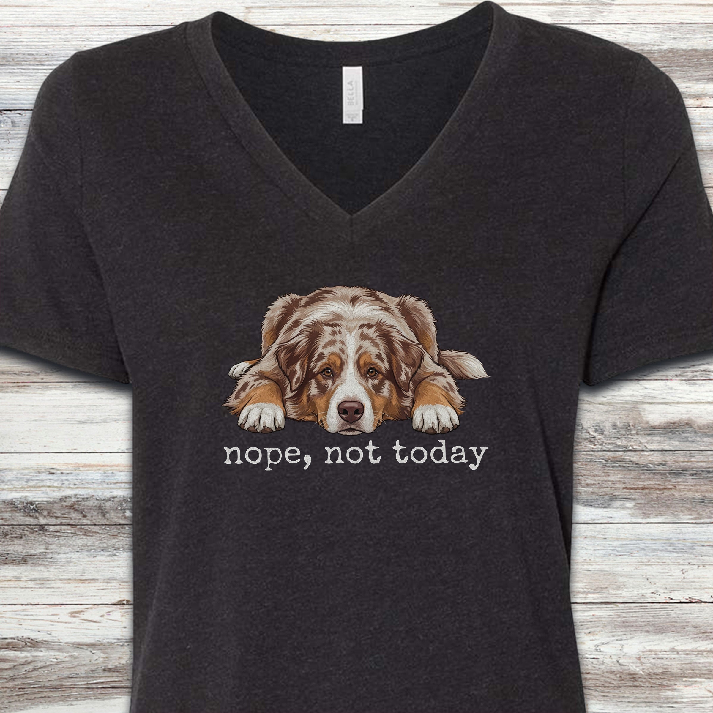 Australian Shepherd Red Nope V-Neck Tee - Black Heather