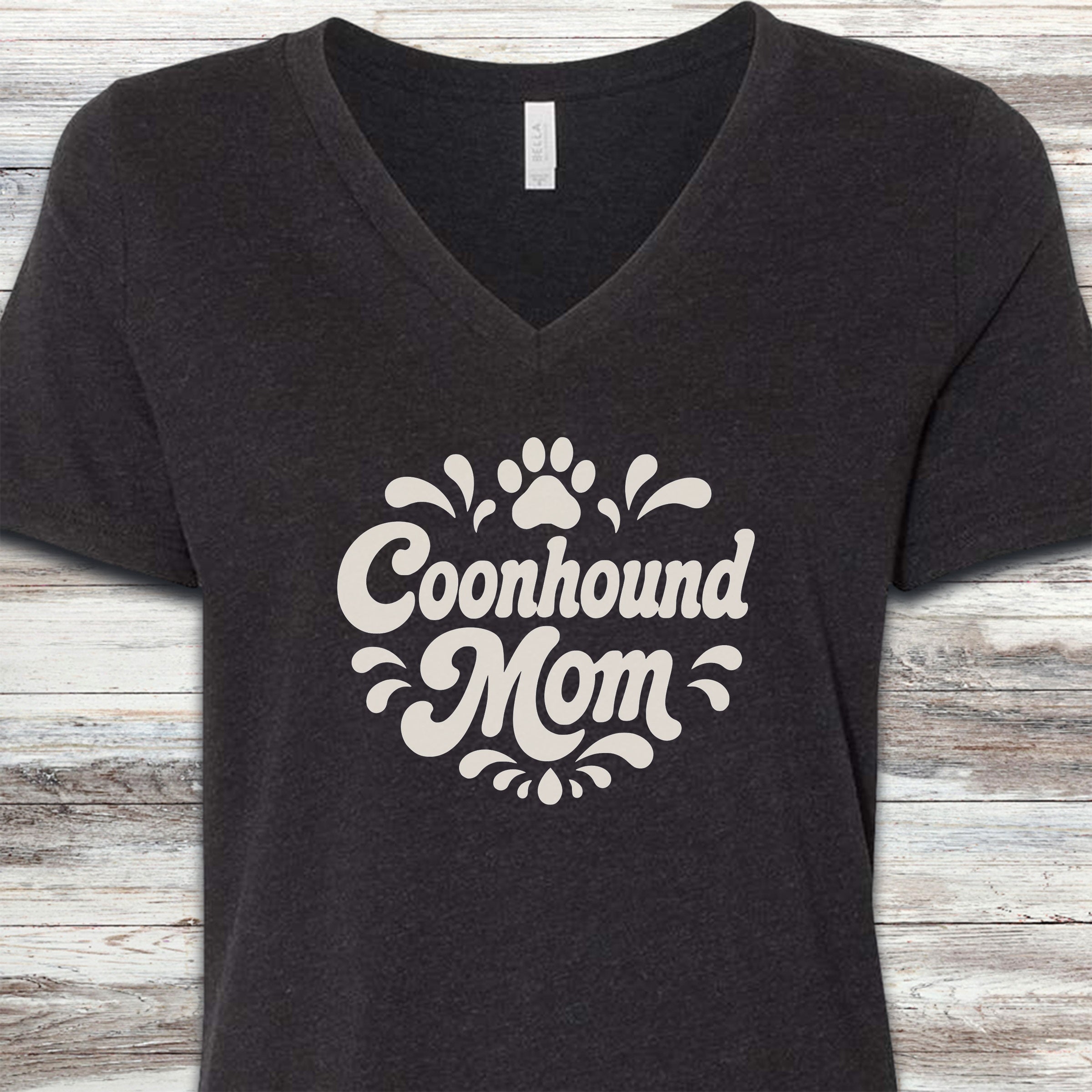 Coonhound Groovy Mom V-Neck Tee - Black Heather