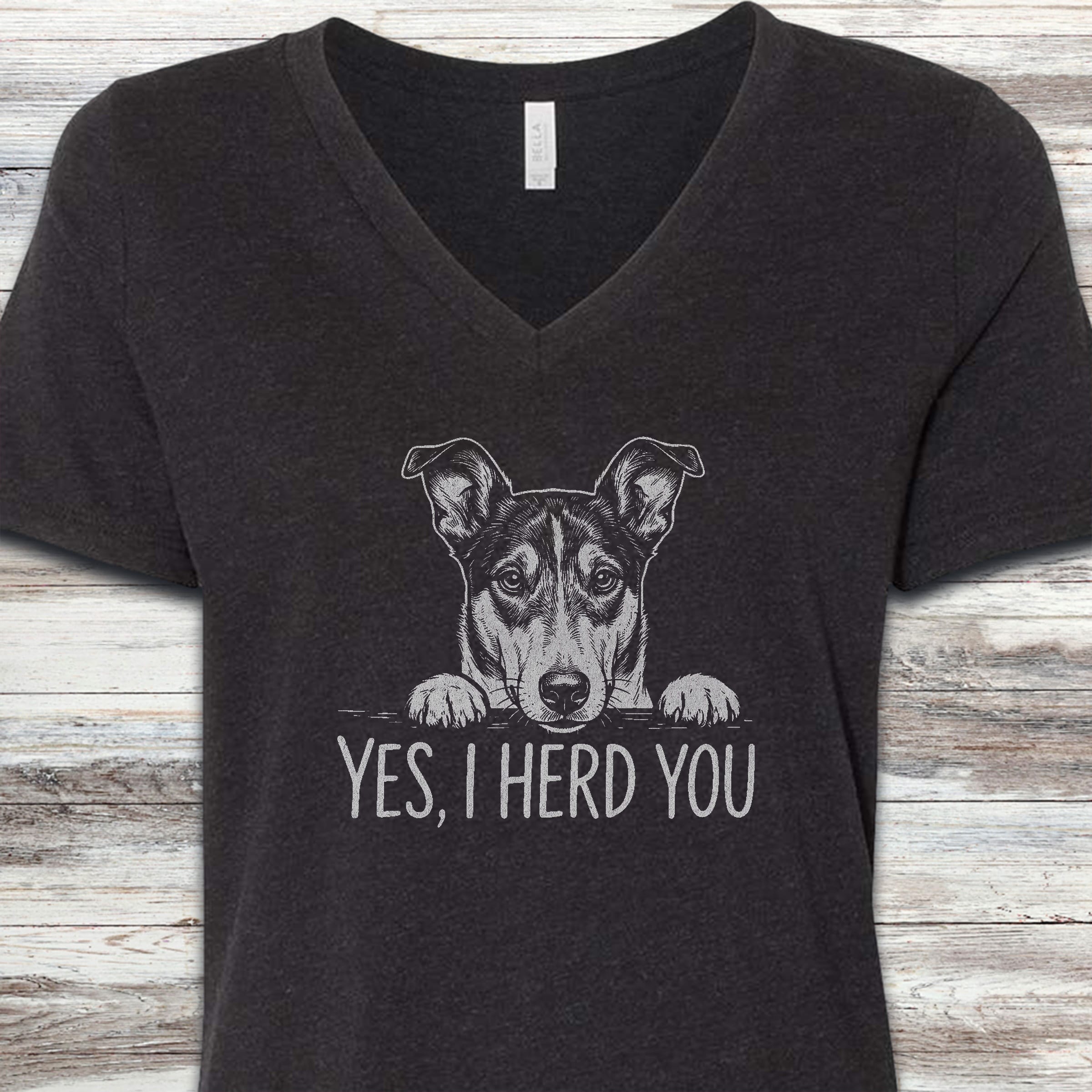 Smooth Collie Herd You V-Neck Tee - Black Heather