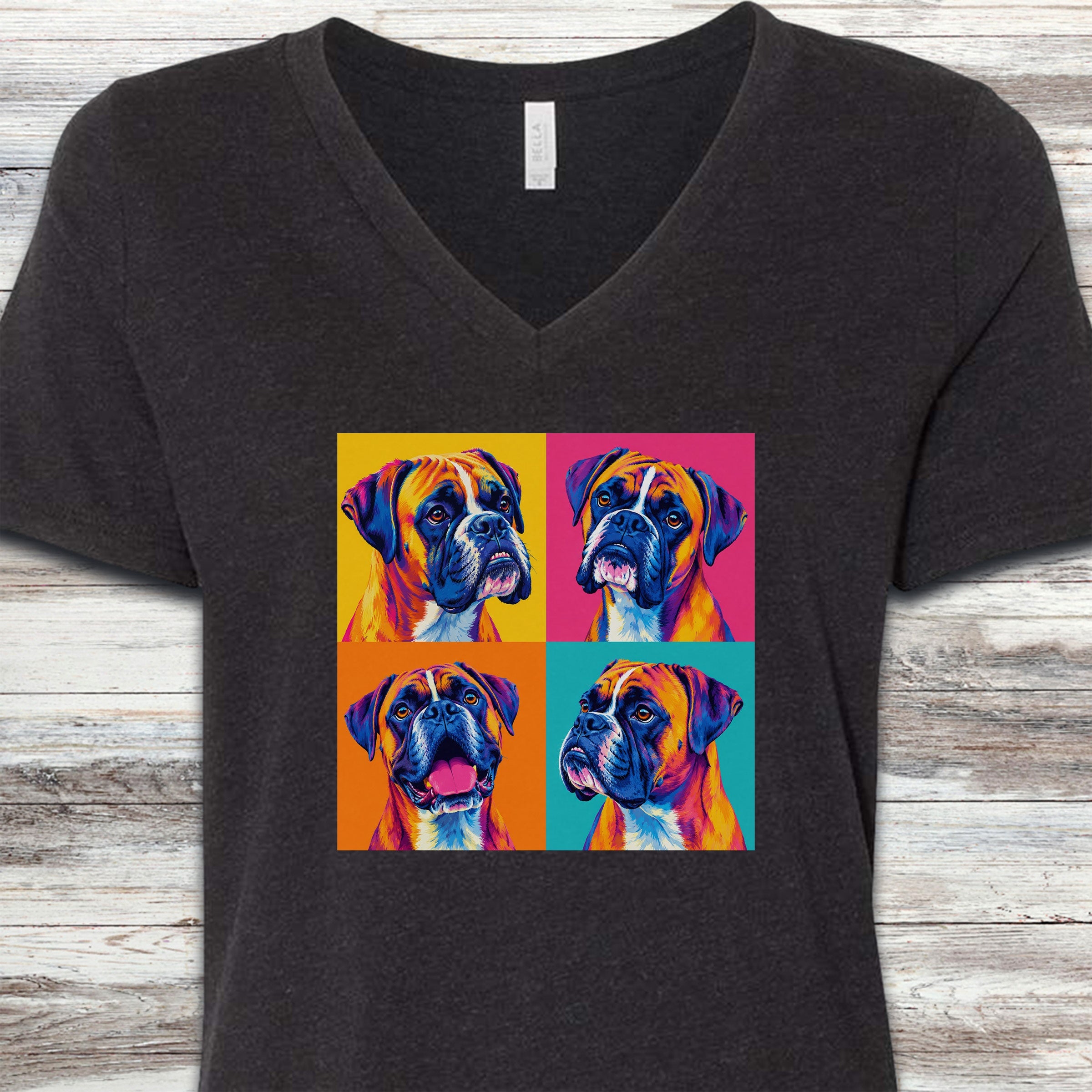 Boxer Pop Art V-Neck Tee - Black Heather