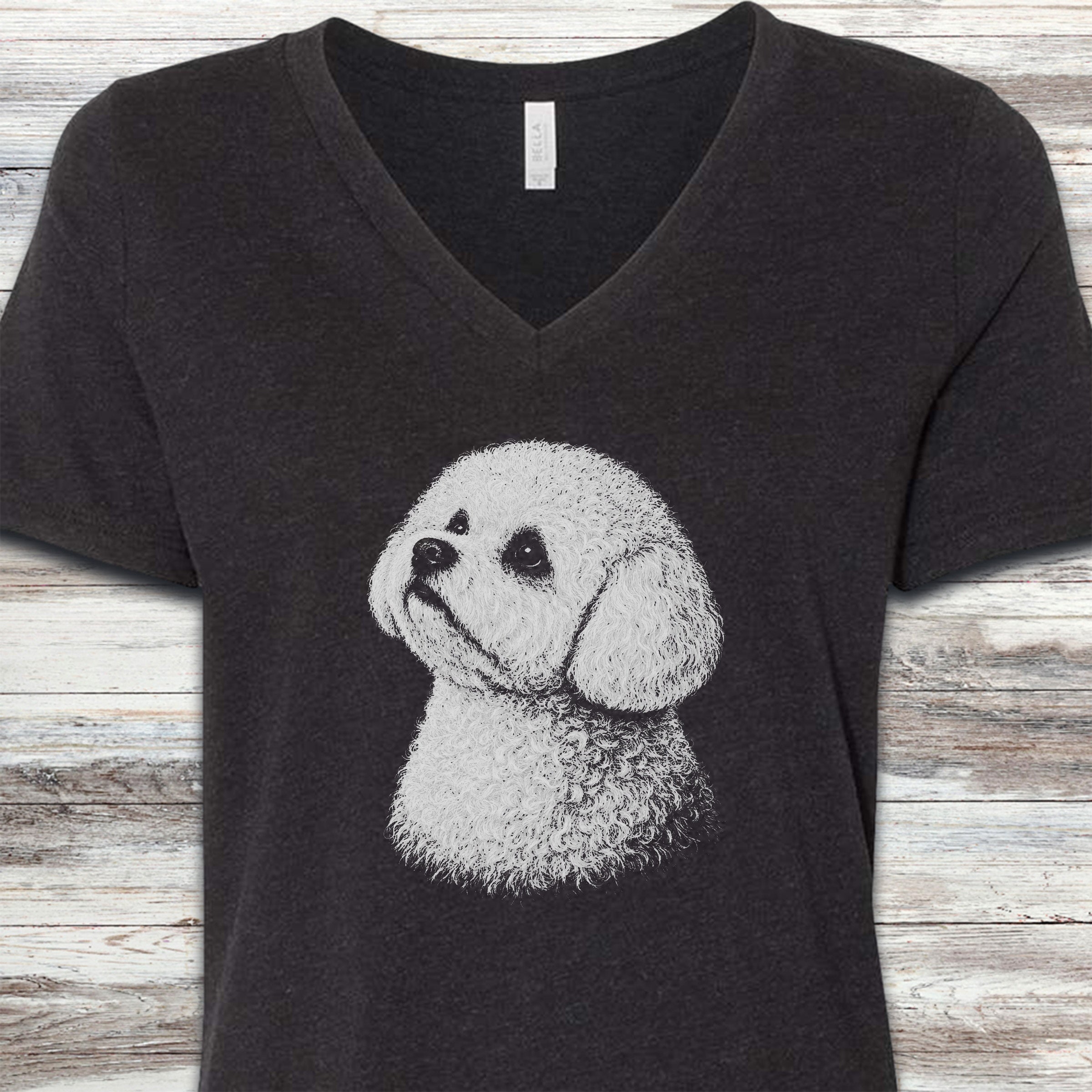 Bichon Frise Loyalty V-Neck Tee - Black Heather