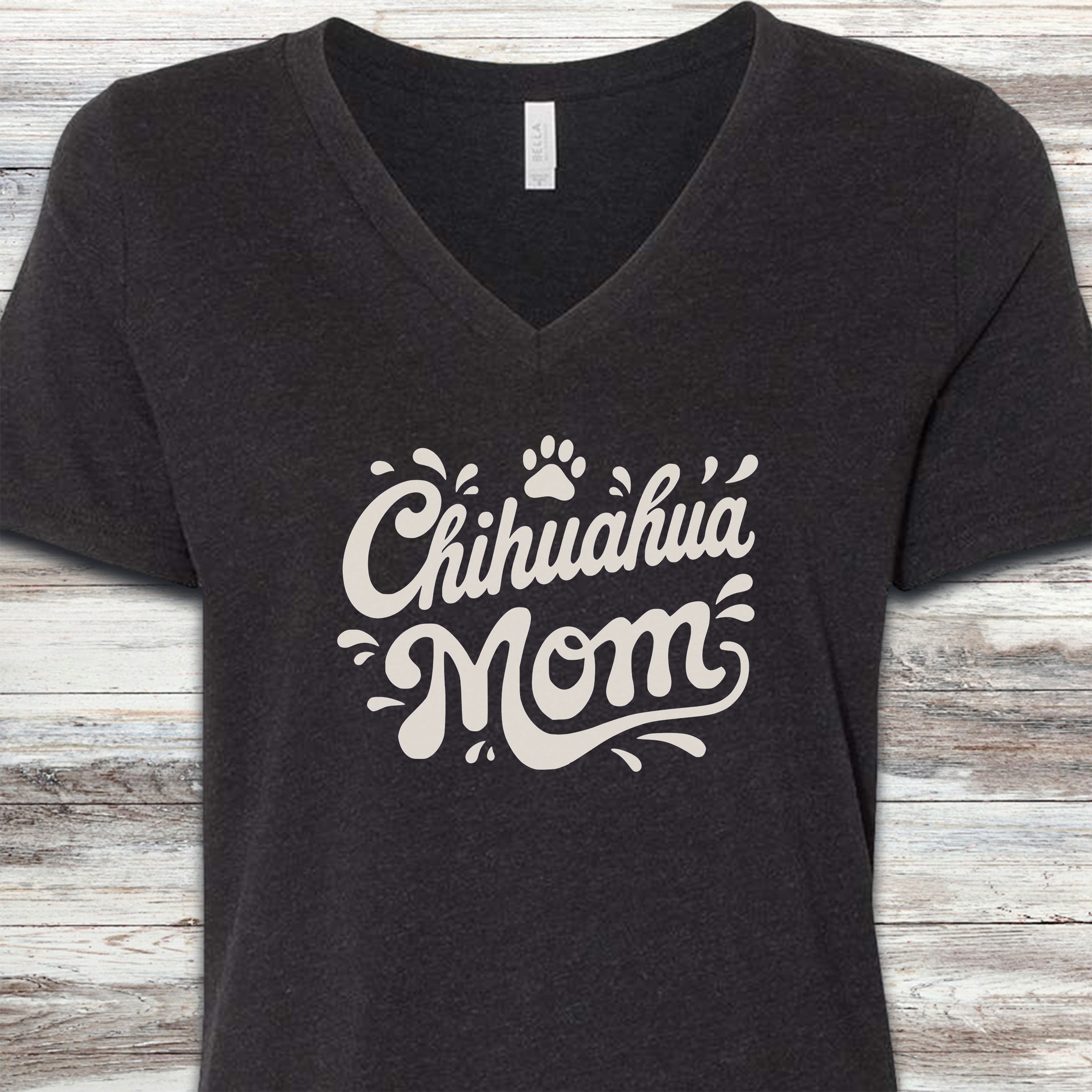 Chihuahua Groovy Mom V-Neck Tee - Black Heather