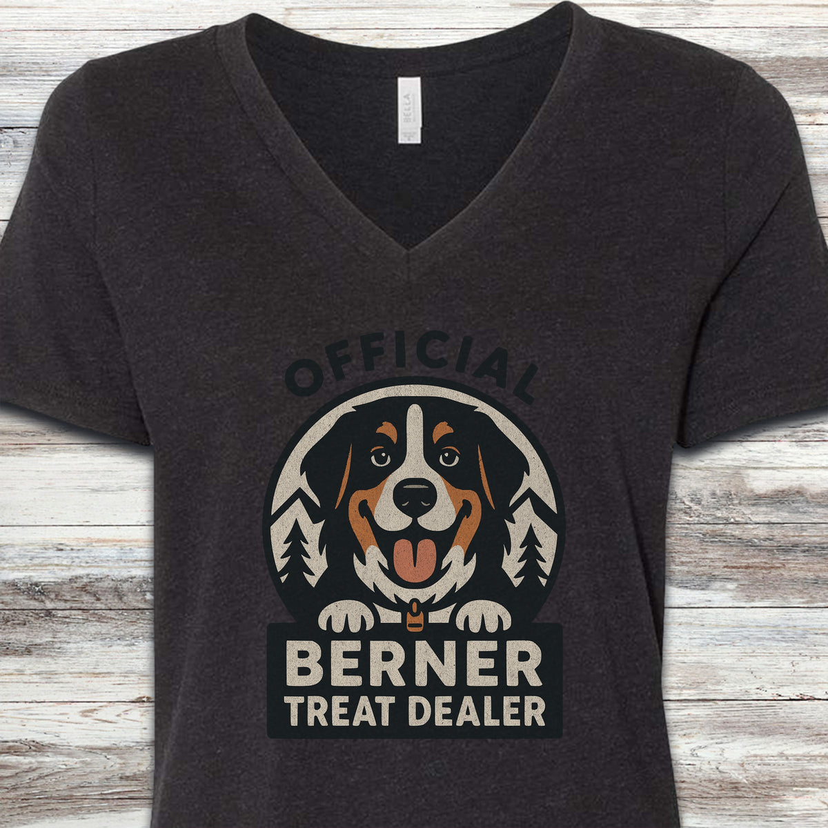 Bernese Mountain Dog Treat Dealer V-Neck Tee - Black Heather