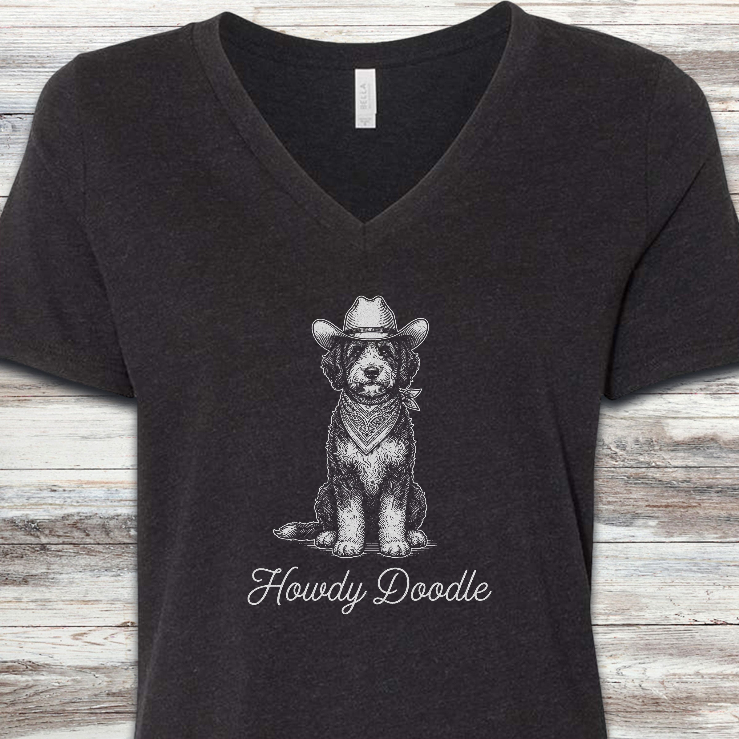 Bernedoodle Howdy Doodle V-Neck Tee - Black Heather