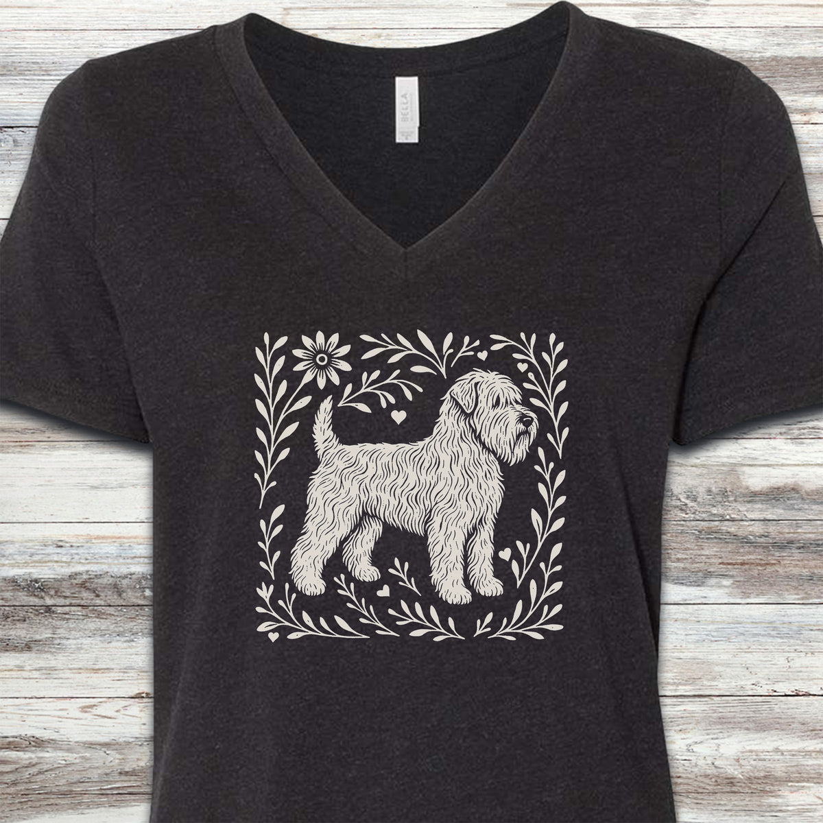 Wheaten Terrier Linocut V-Neck Tee - Black Heather