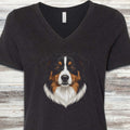 Australian Shepherd Black Tri Studio Portrait V-Neck Tee - Black Heather