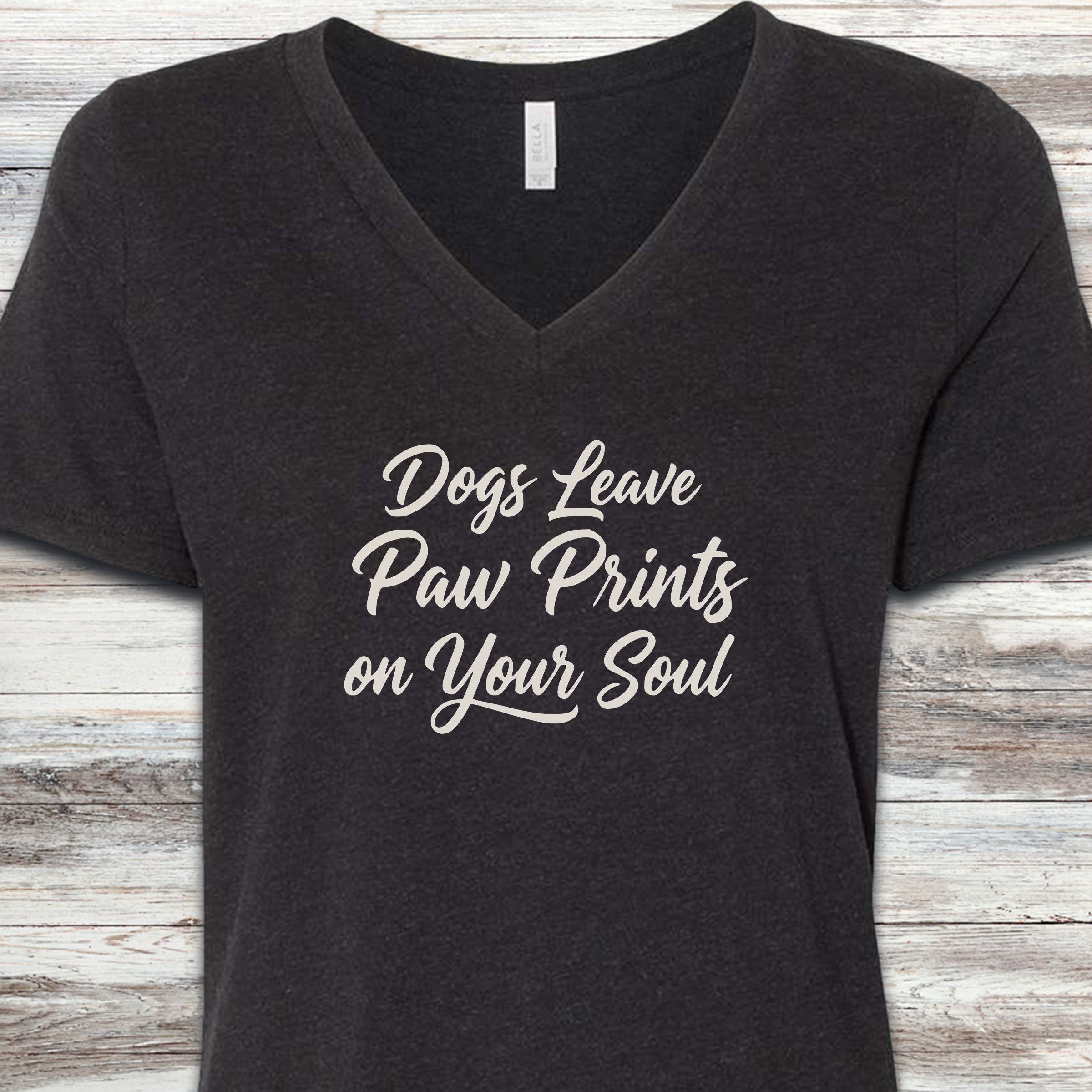 Paw Prints on Your Soul V-Neck Tee - Black Heather