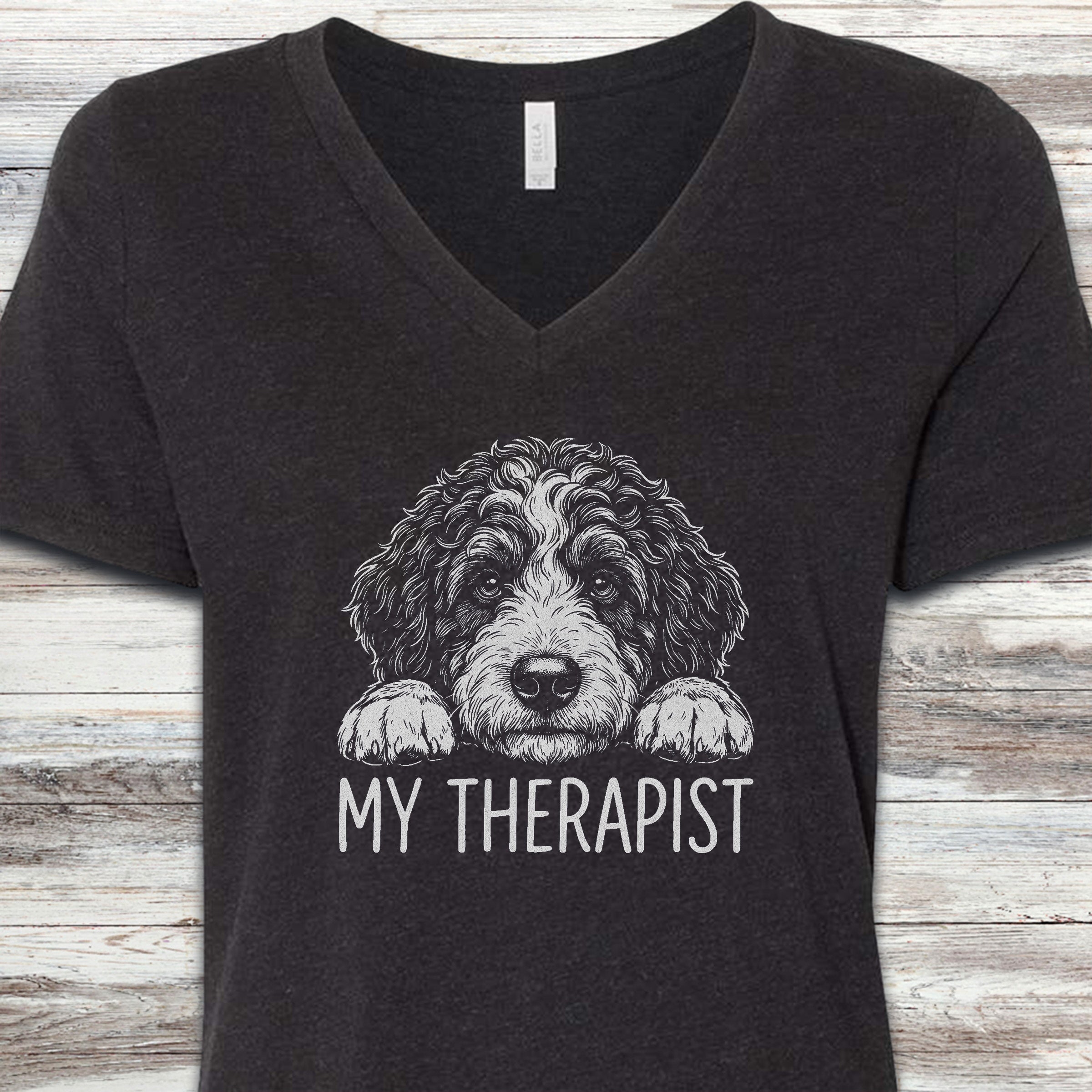 Bernedoodle Therapist V-Neck Tee - Black Heather