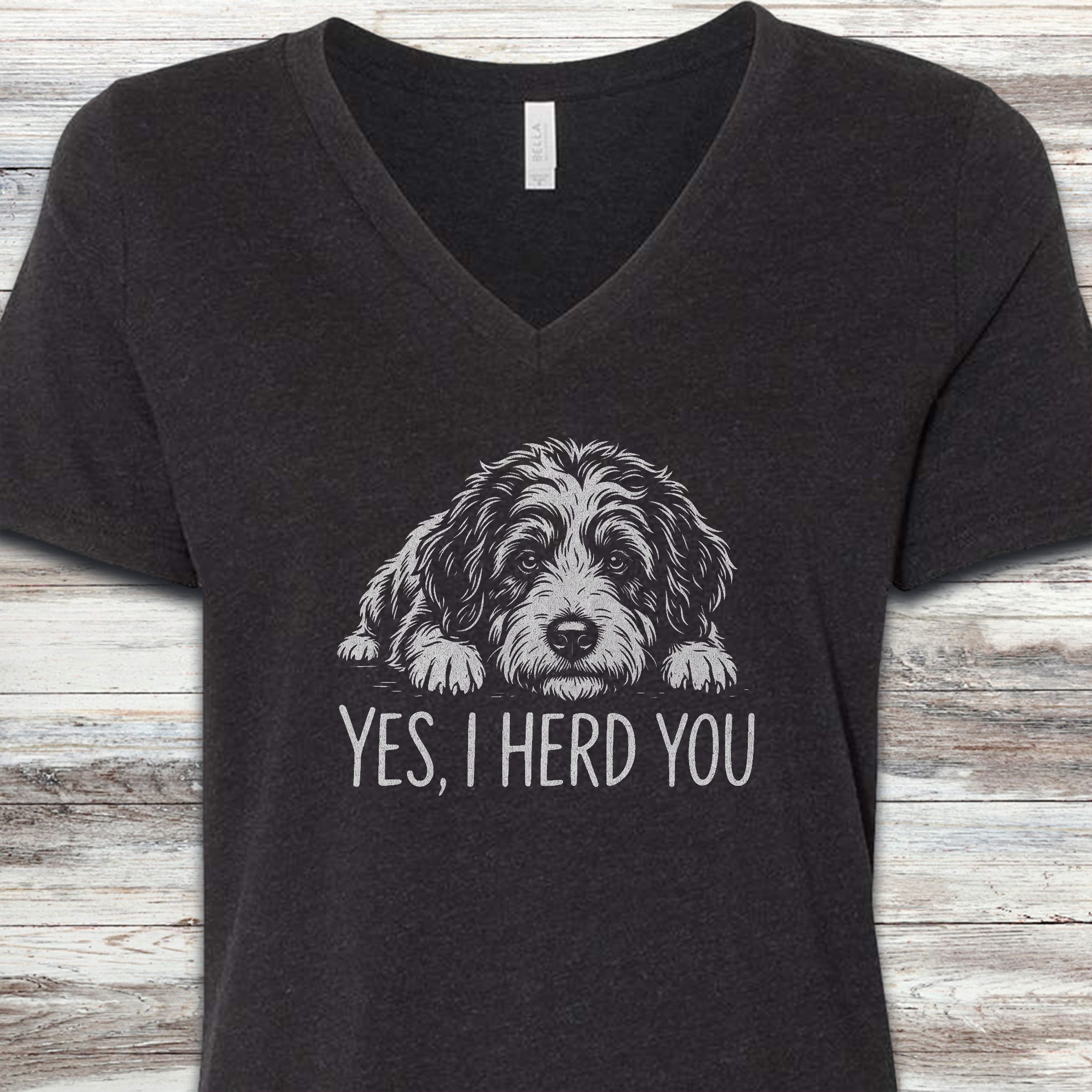 Bernedoodle Herd You V-Neck Tee - Black Heather