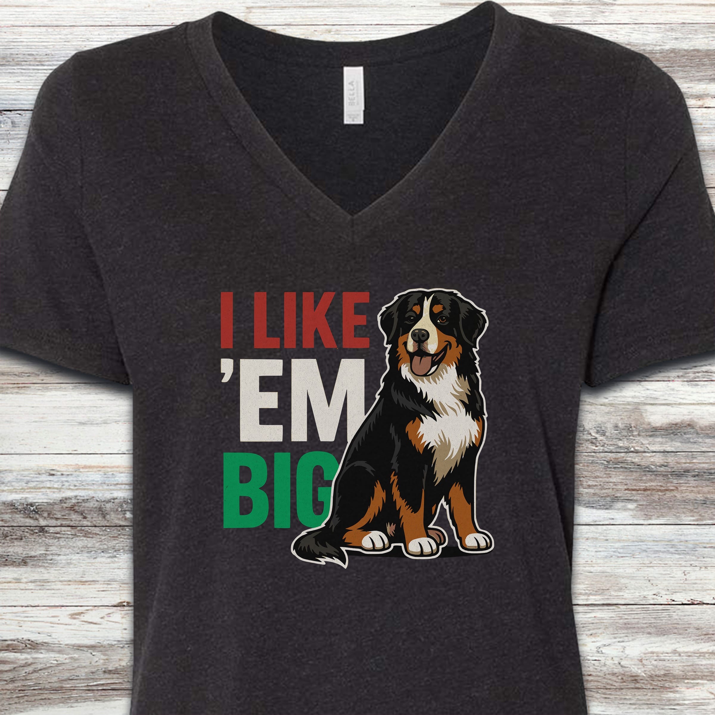 Bernese Mountain Dog Big V-Neck Tee - Black Heather