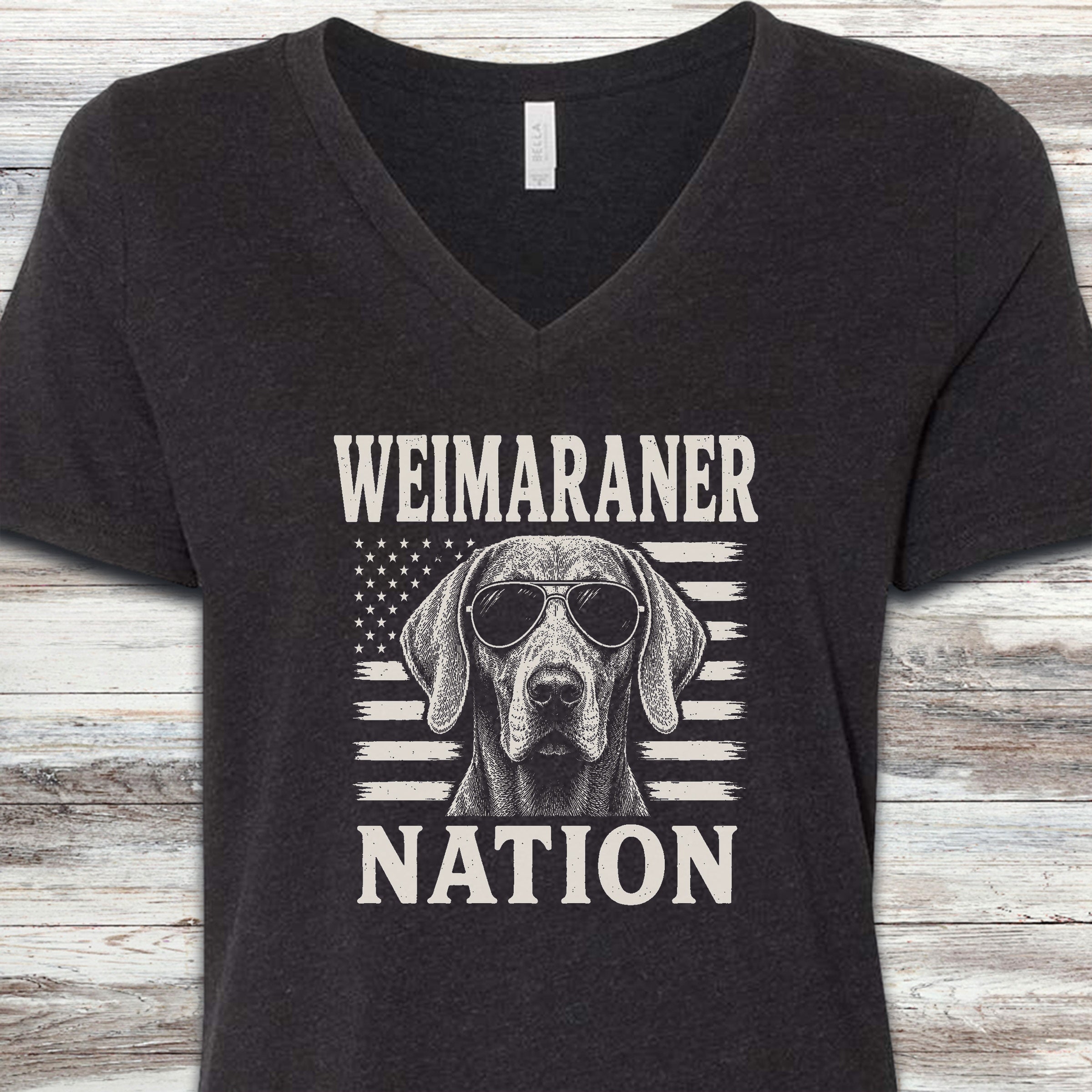 Weimaraner Nation V-Neck Tee - Black Heather
