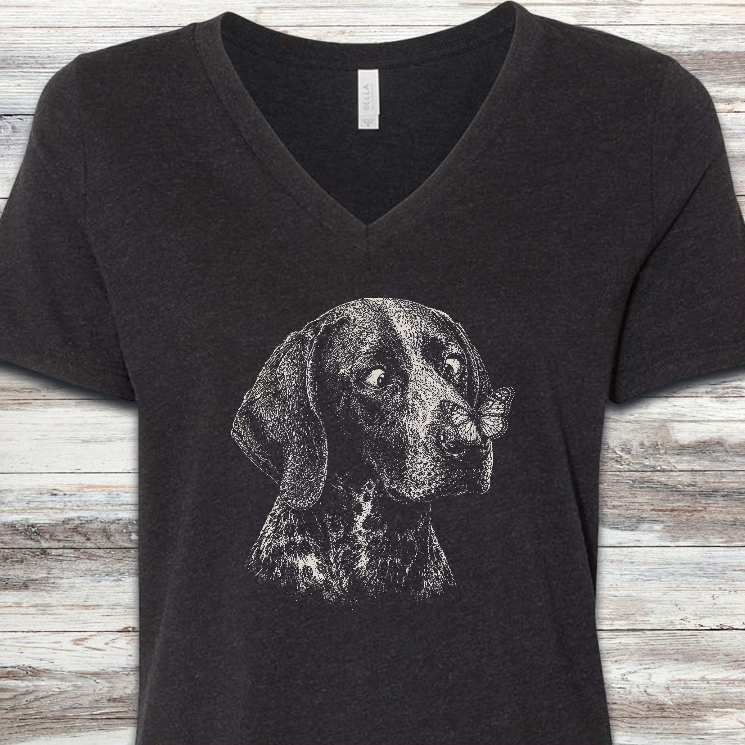 German Shorthaired Pointer Butterfly V-Neck Tee - Black Heather