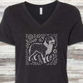 Australian Shepherd Linocut V-Neck Tee - Black Heather