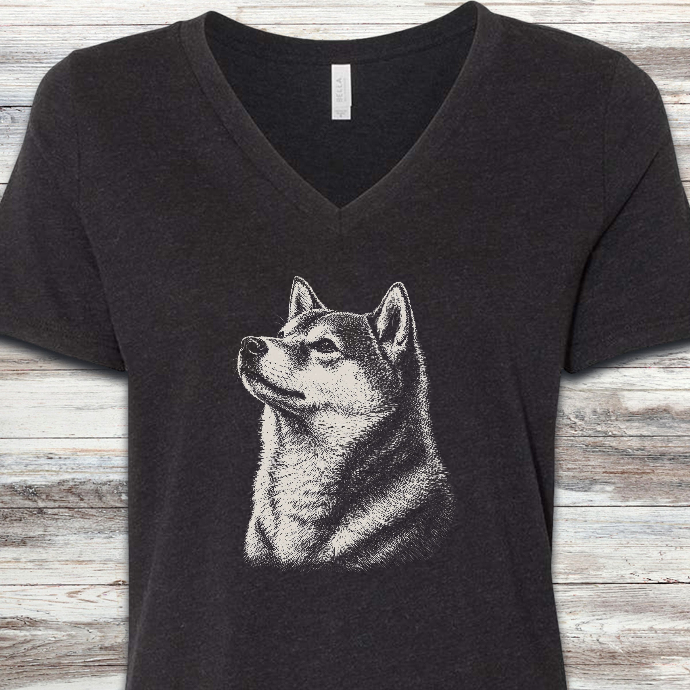 Shiba Inu Loyalty V-Neck Tee - Black Heather
