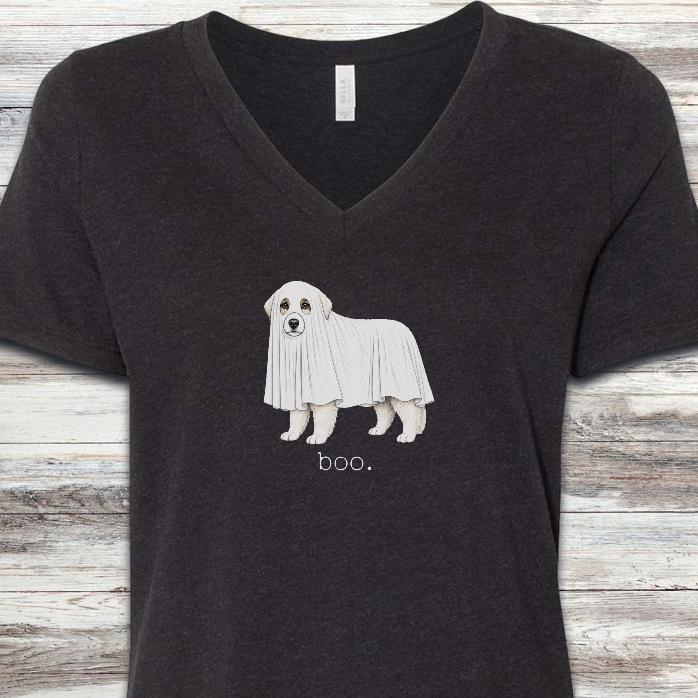 Great Pyrenees Boo V-Neck Tee - Black Heather