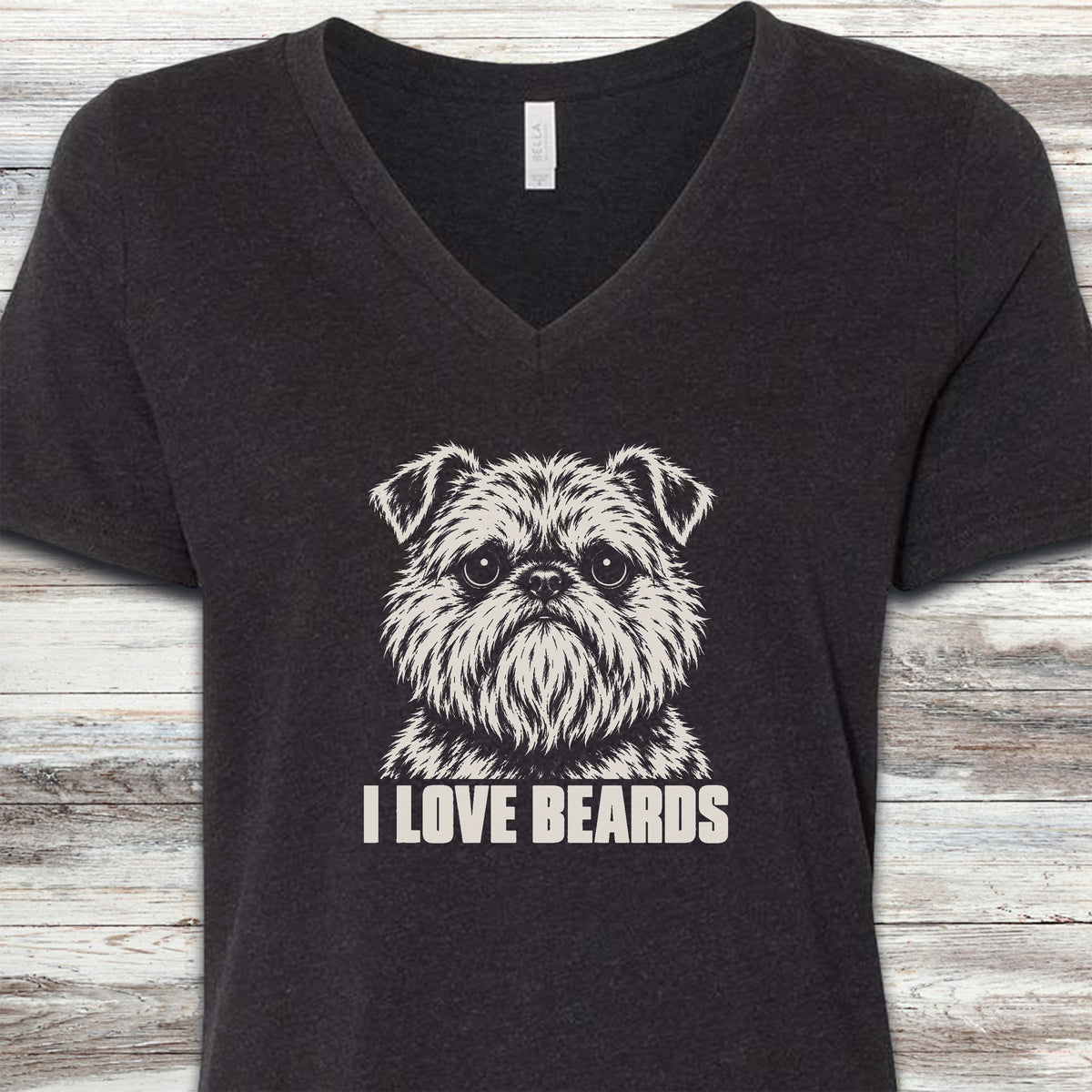 Brussels Griffon I Love Beards V-Neck Tee - Black Heather