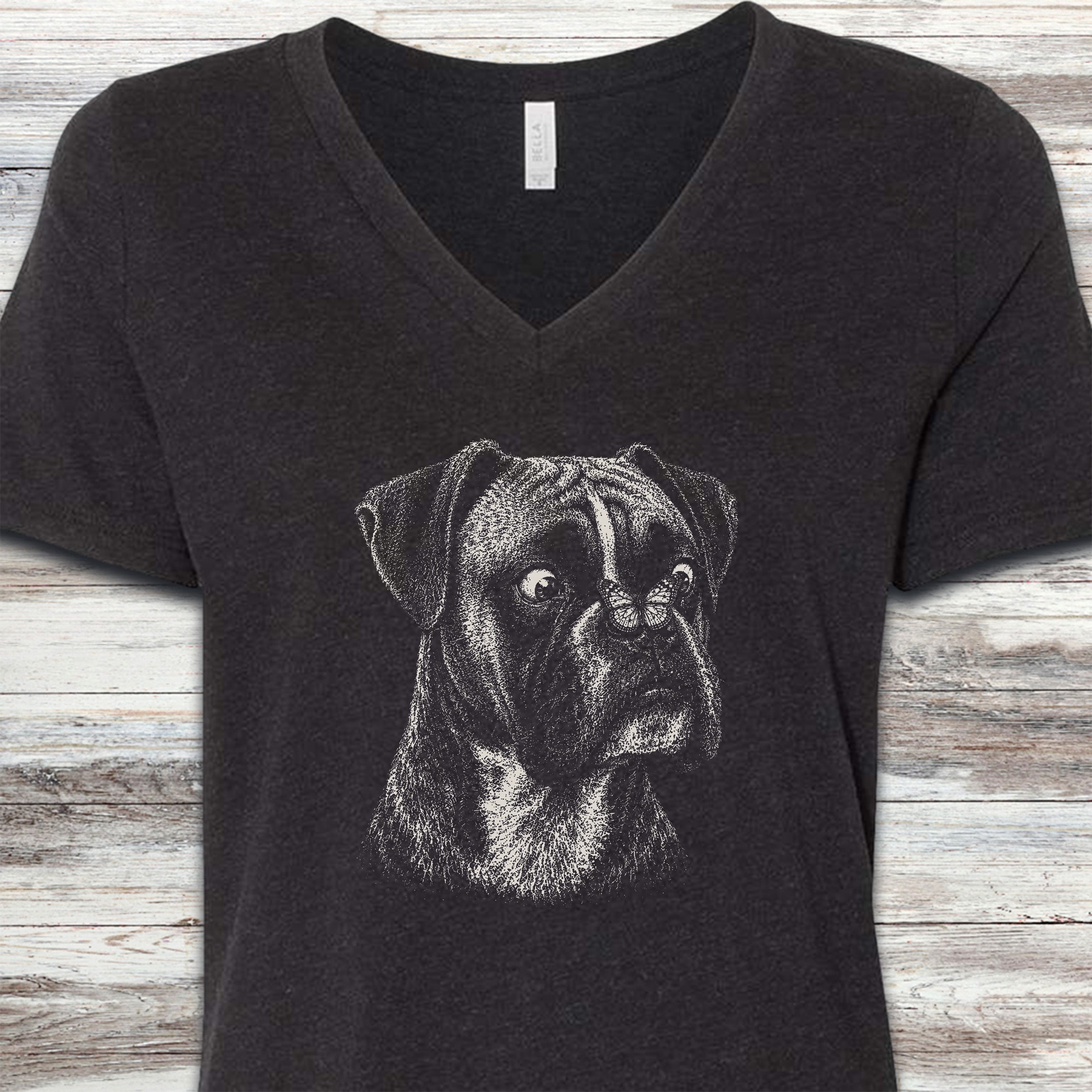 Boxer Butterfly V-Neck Tee - Black Heather