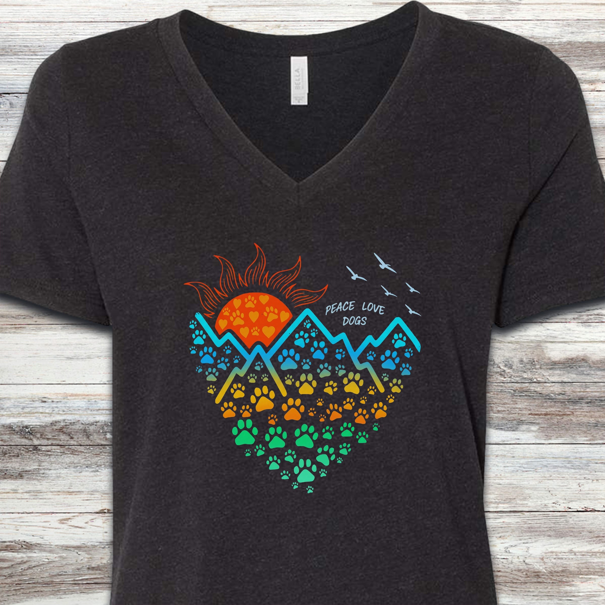 Adventure Heart V-Neck Tee - Black Heather