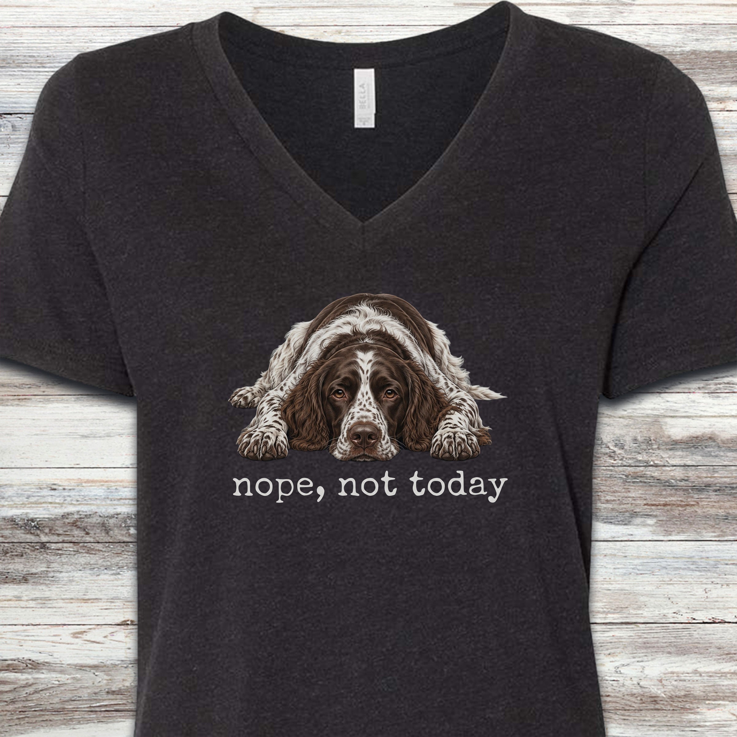 English Springer Spaniel Nope V-Neck Tee - Black Heather