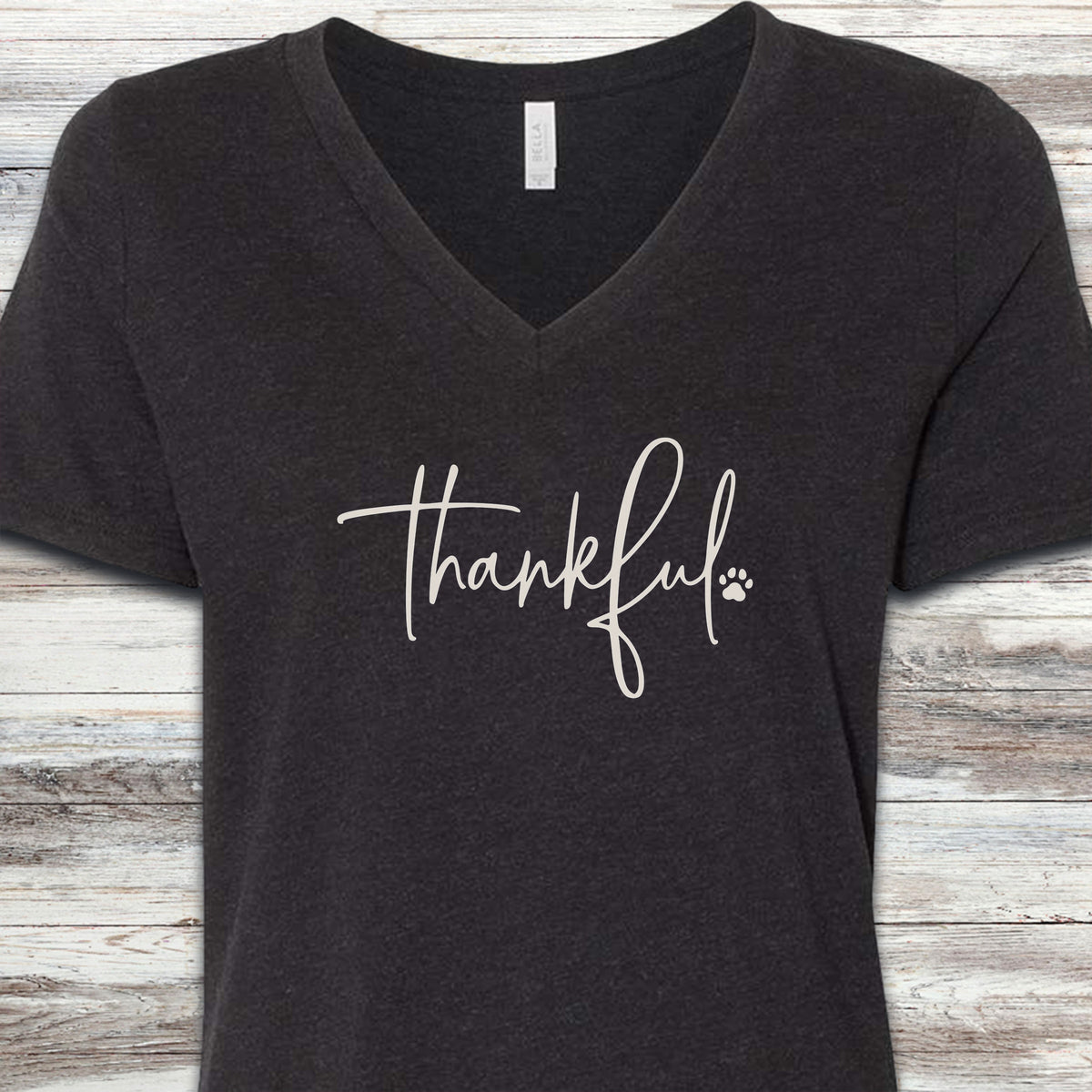 Thankful V-Neck Tee - Black Heather