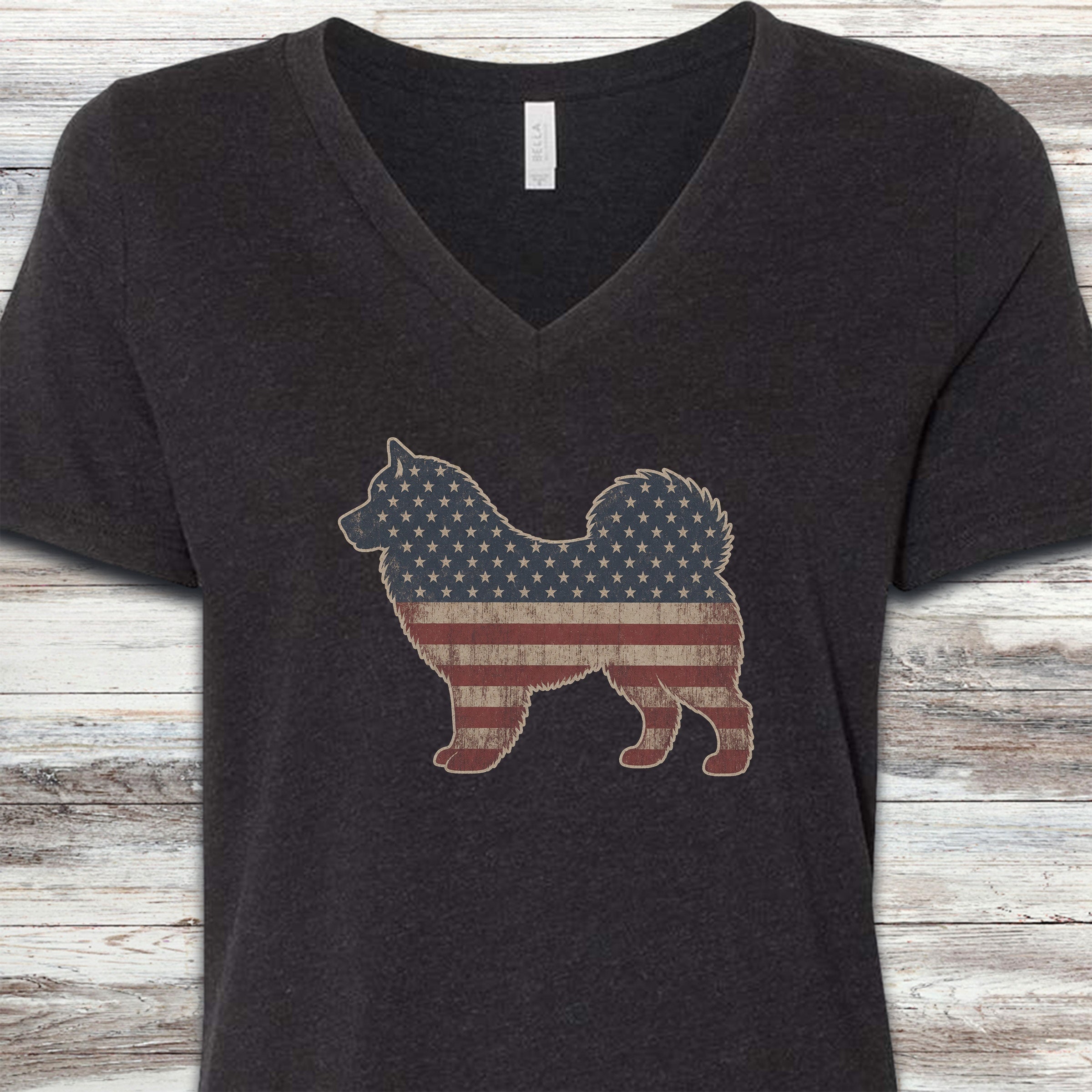 Alaskan Malamute Vintage USA V-Neck Tee - Black Heather