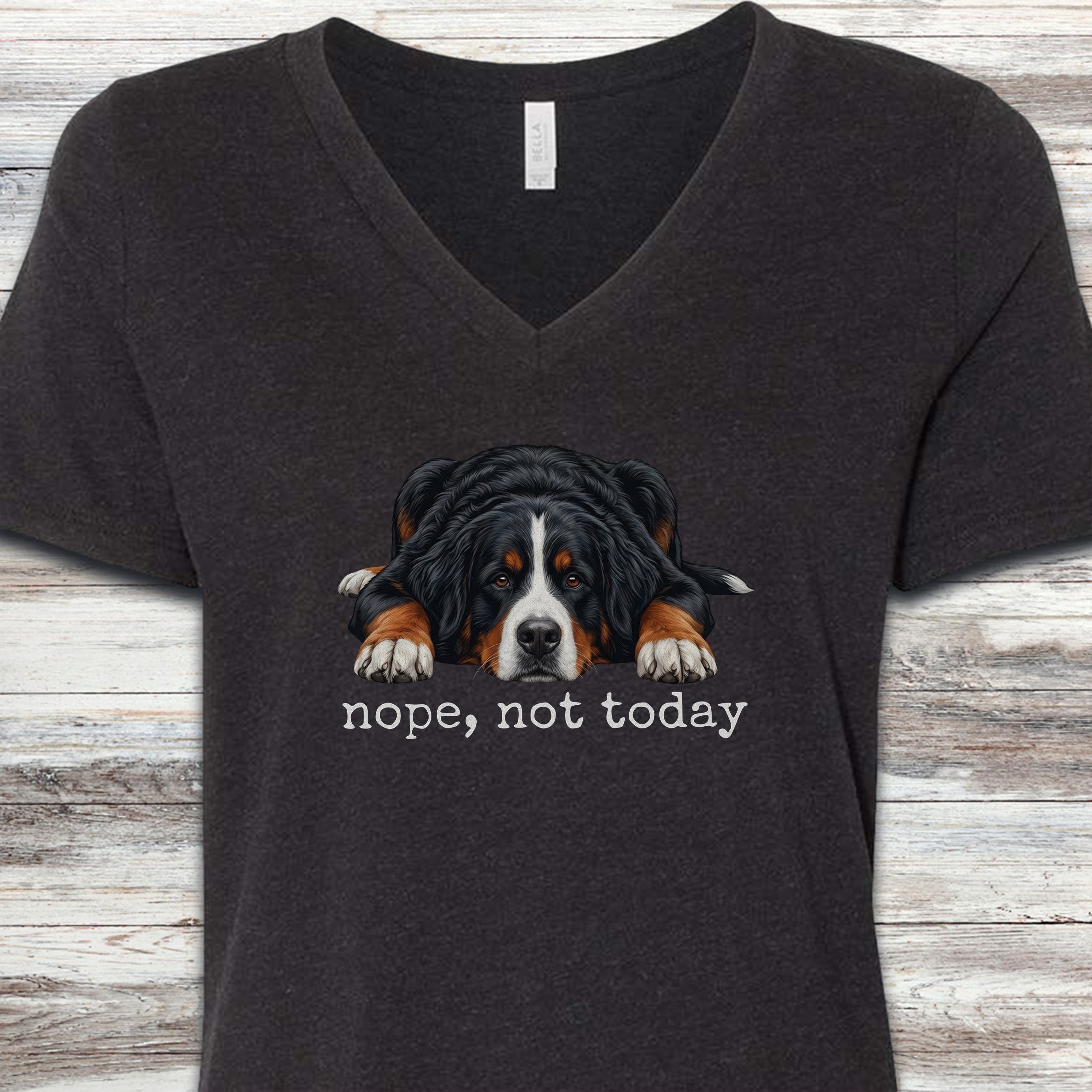 Swiss Mountain Dog Nope V-Neck Tee - Black Heather