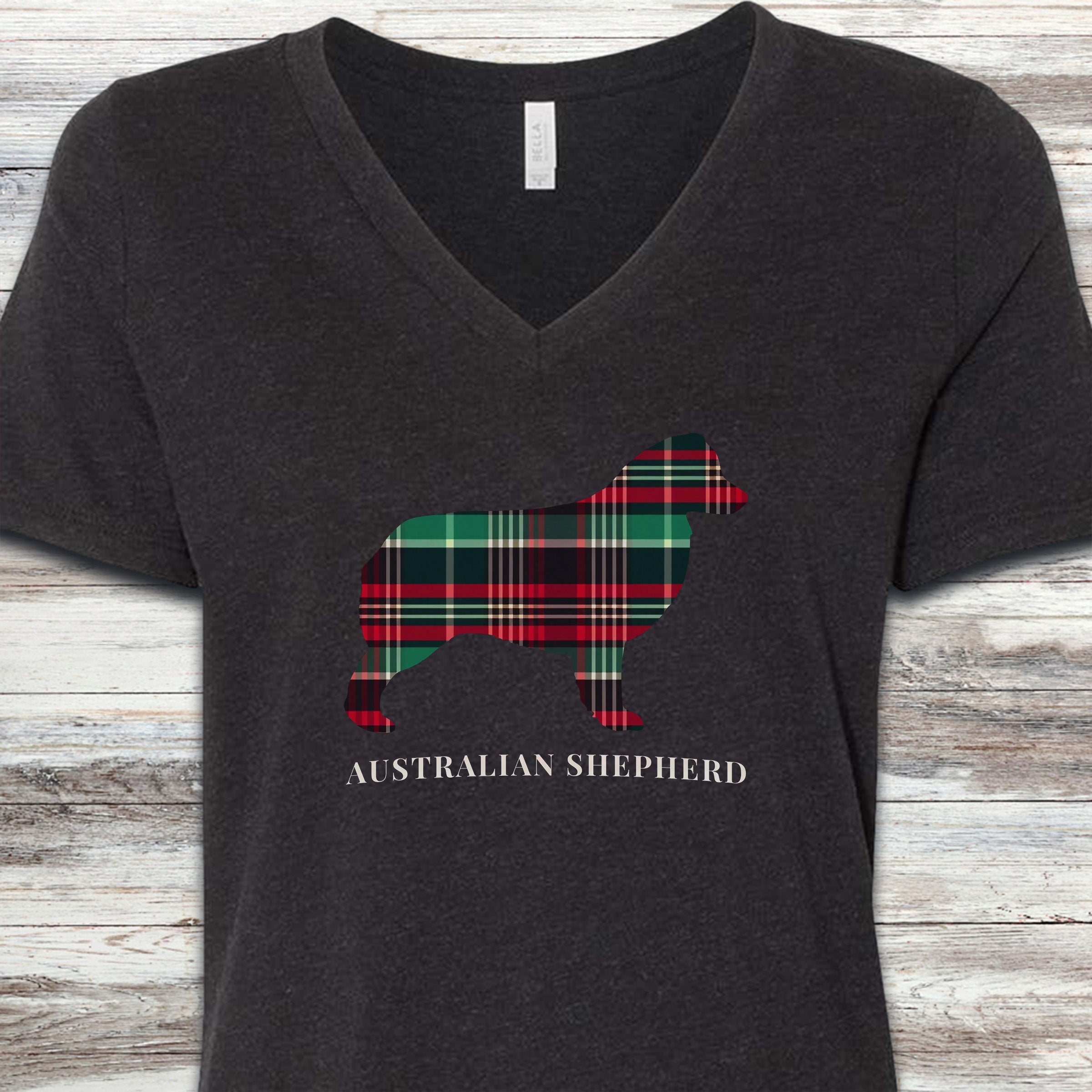 Australian Shepherd Winter 2025 V-Neck Tee - Black Heather