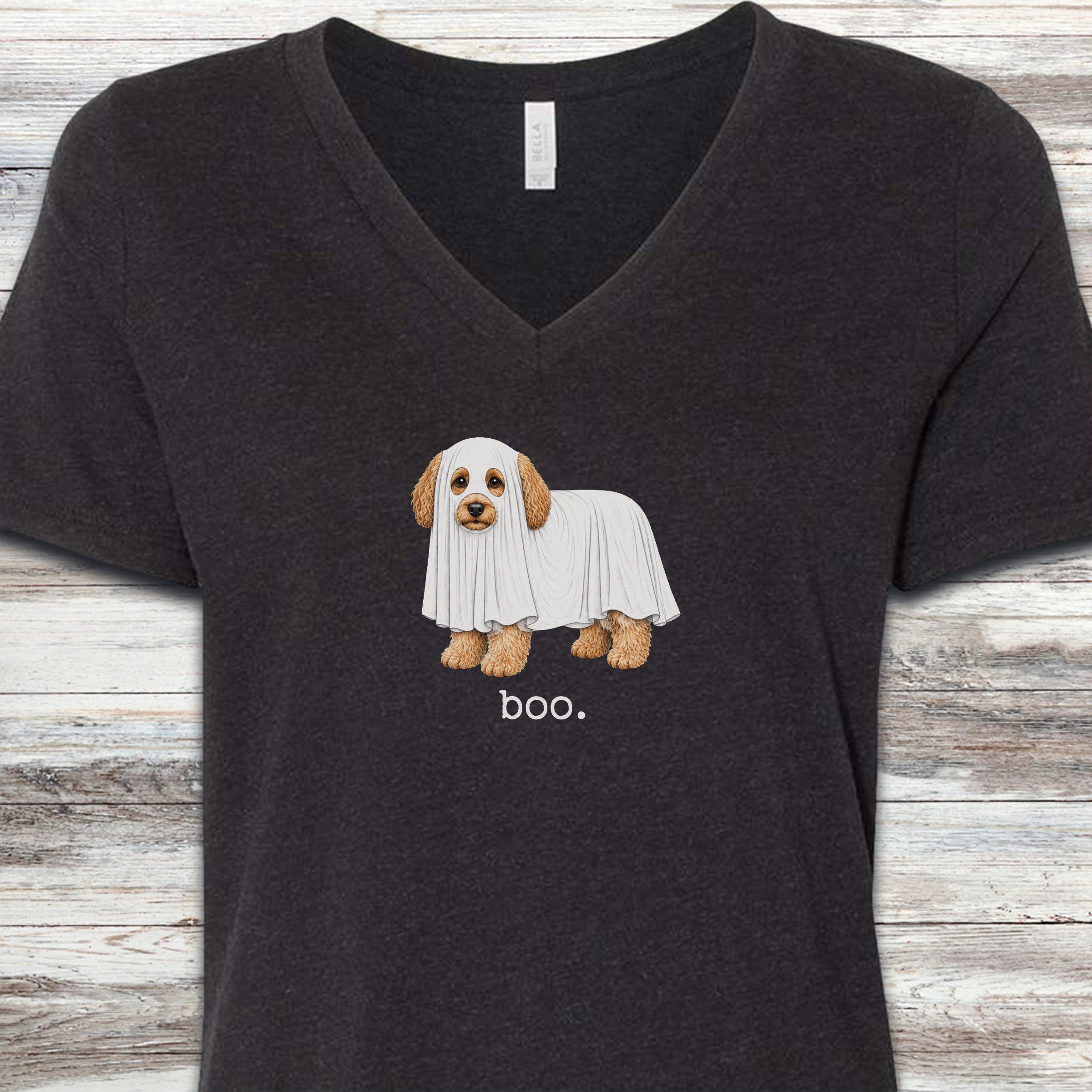 Cavapoo Boo V-Neck Tee - Black Heather