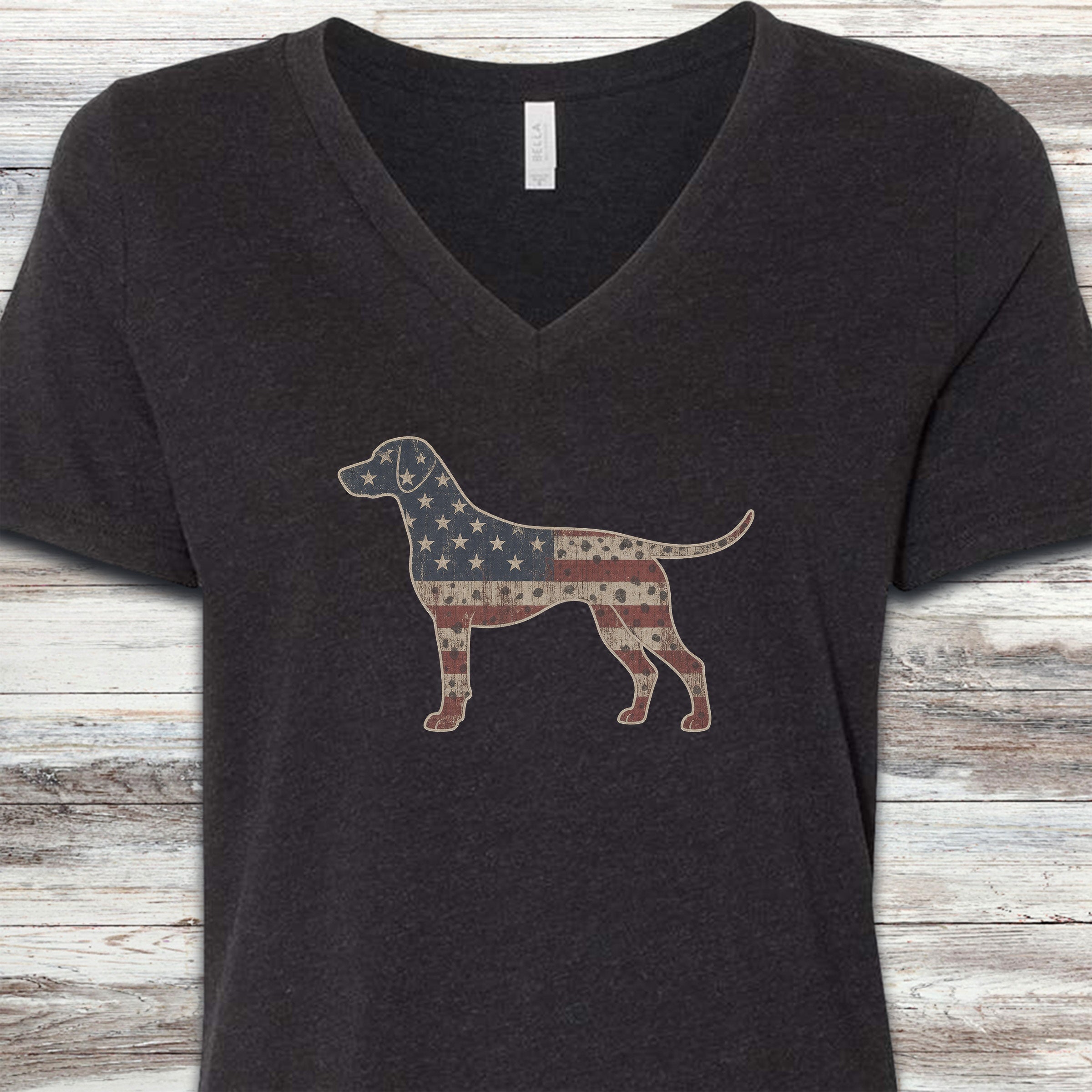 Dalmatian Vintage USA V-Neck Tee - Black Heather