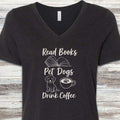 Books Dogs Coffee V-Neck Tee - Black Heather