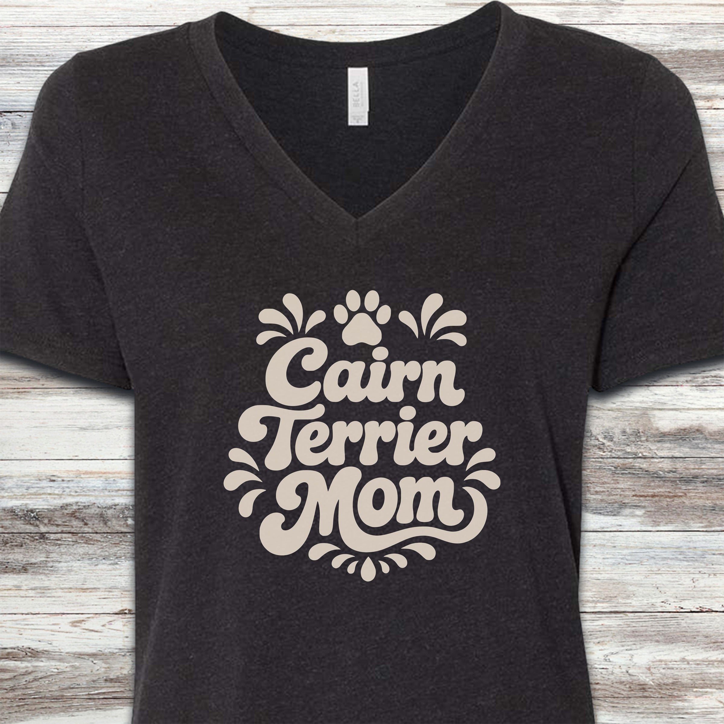 Cairn Terrier Groovy Mom V-Neck Tee - Black Heather