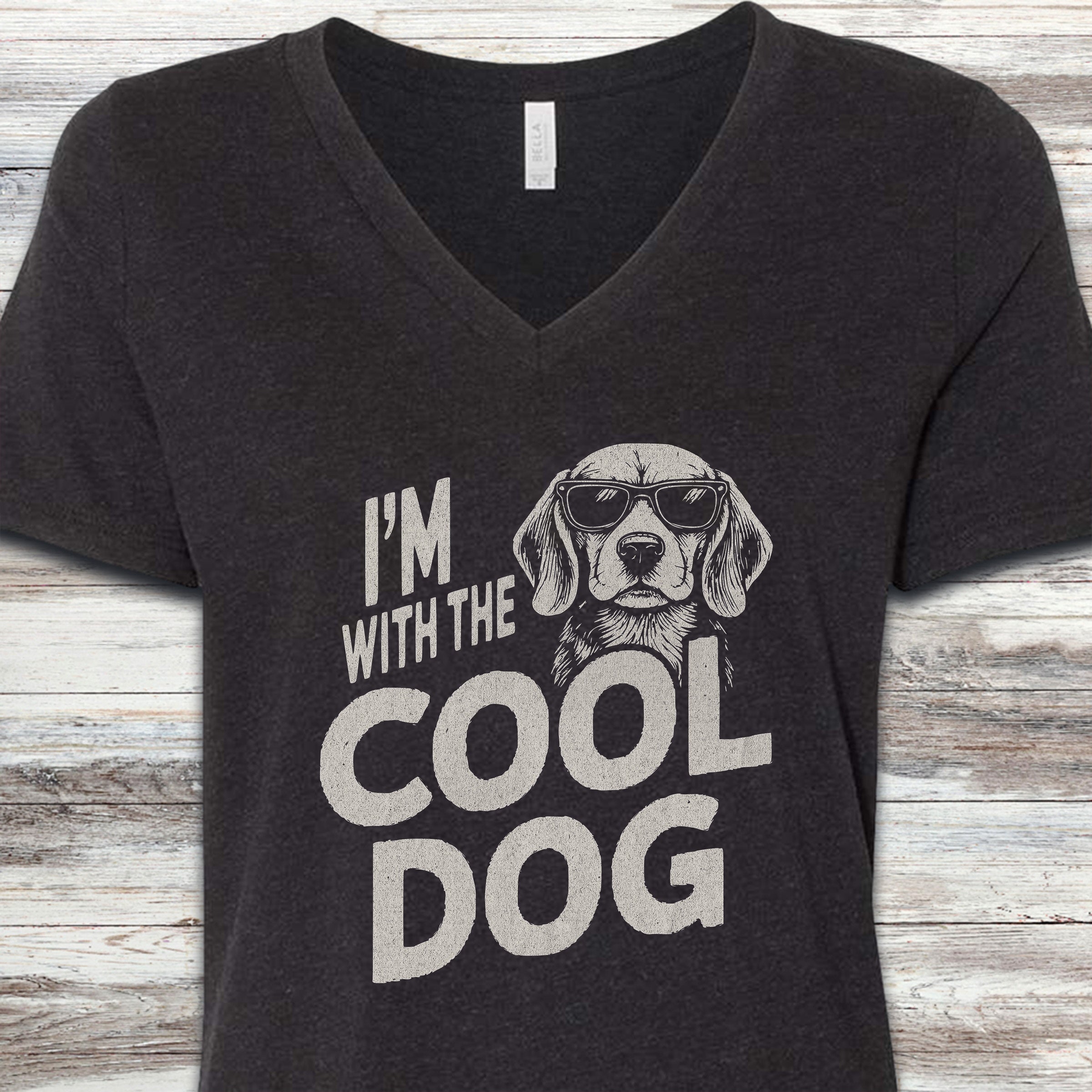 Cool Dog Beagle V-Neck Tee - Black Heather