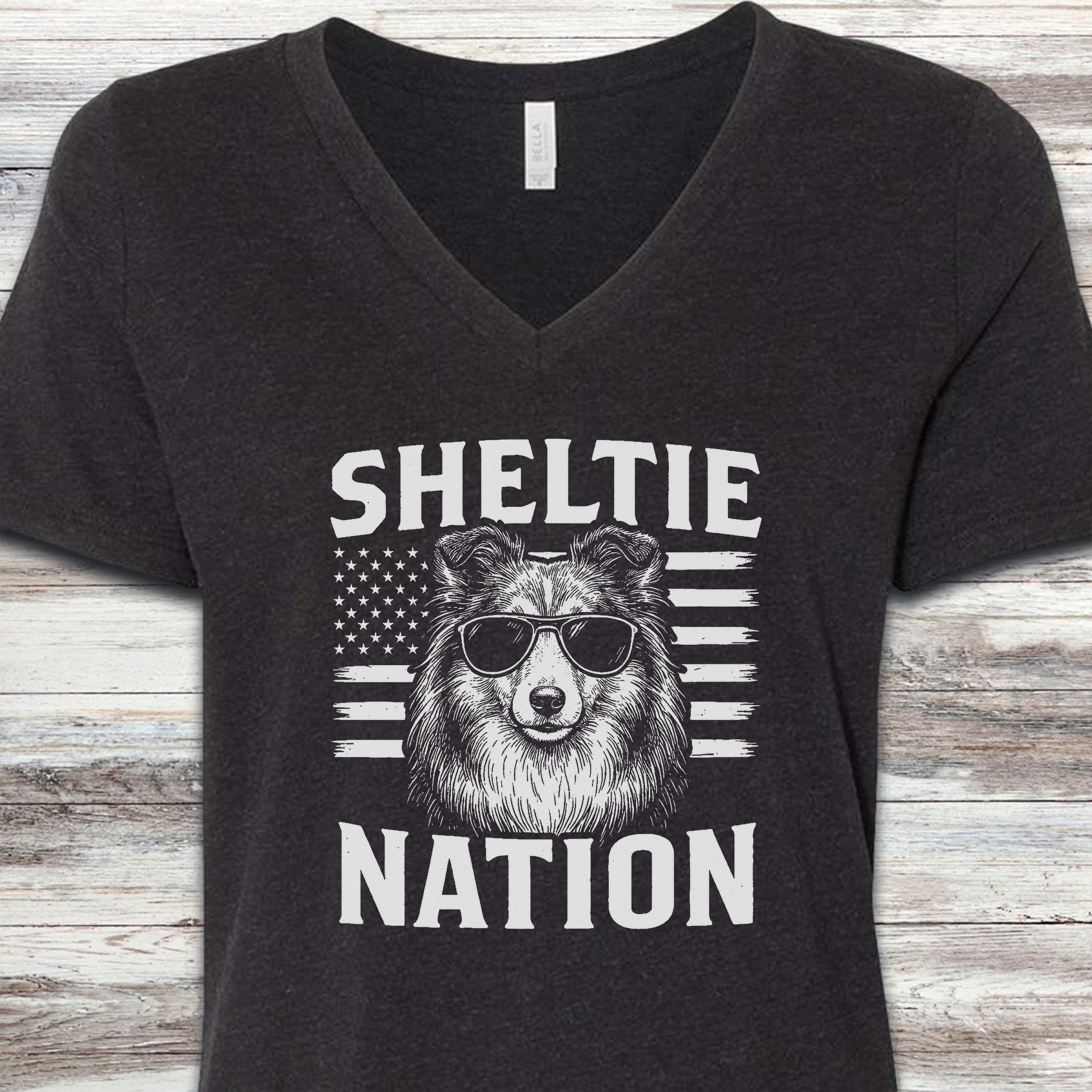Shetland Sheepdog Nation V-Neck Tee - Black Heather