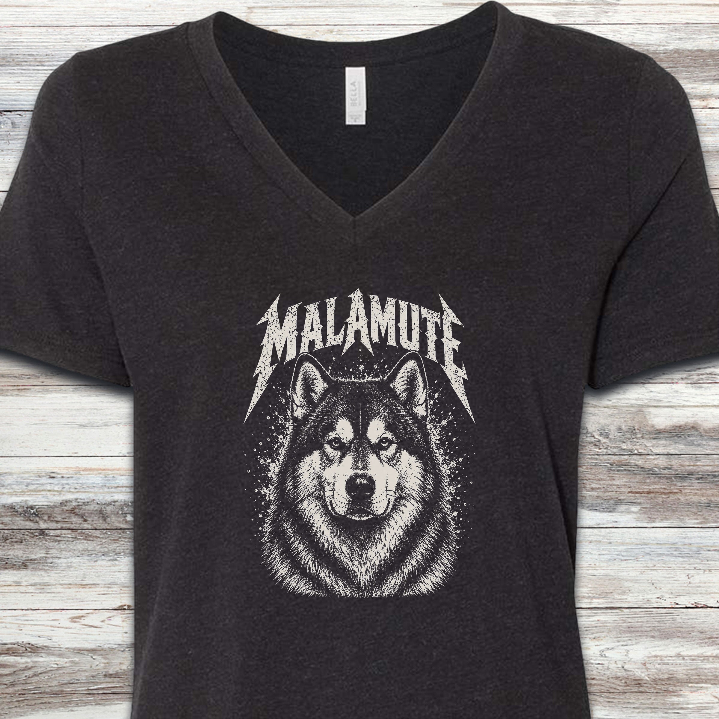 Alaskan Malamute Metal V-Neck Tee - Black Heather