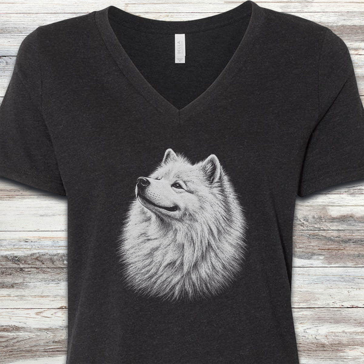 Samoyed Loyalty V-Neck Tee - Black Heather