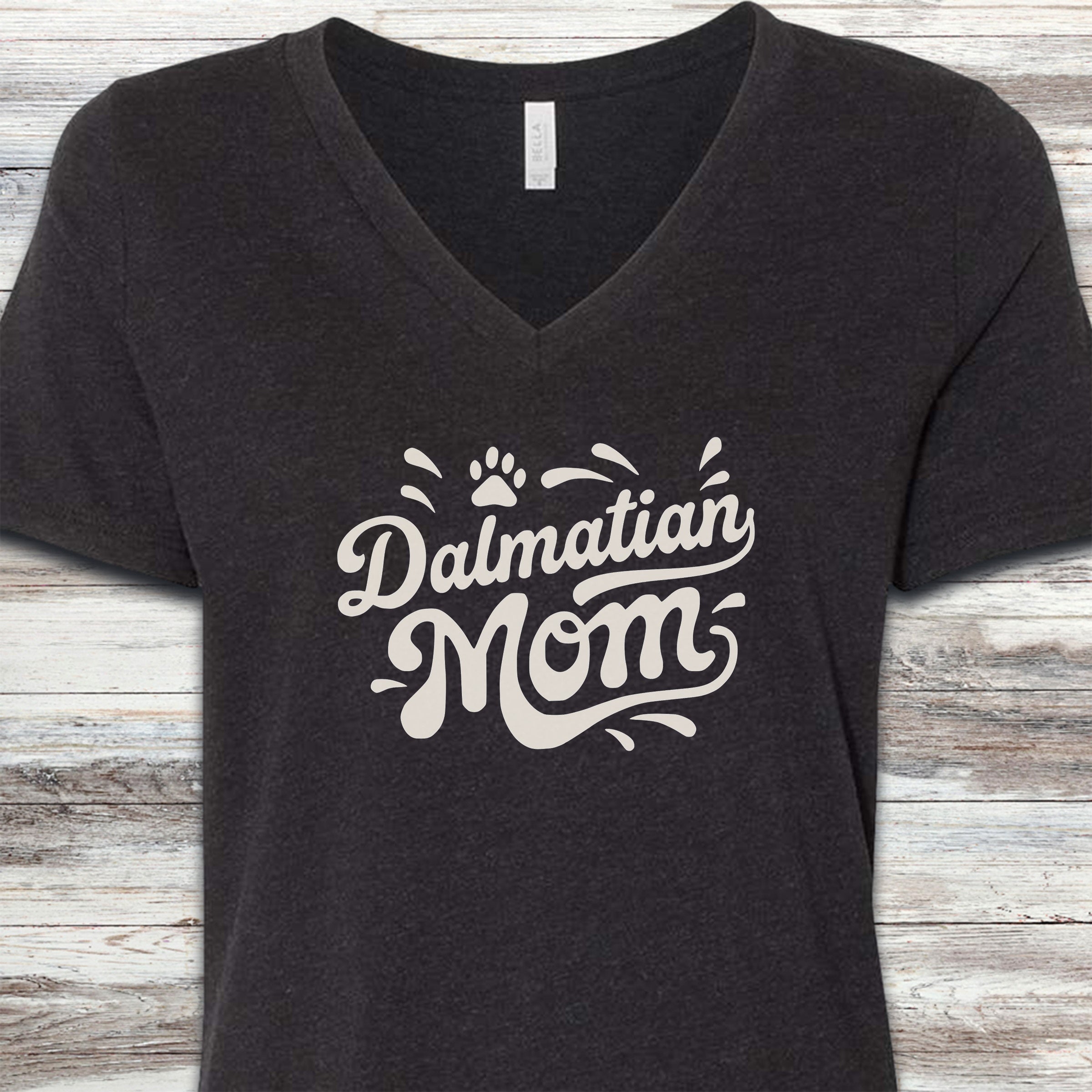 Dalmatian Groovy Mom V-Neck Tee - Black Heather