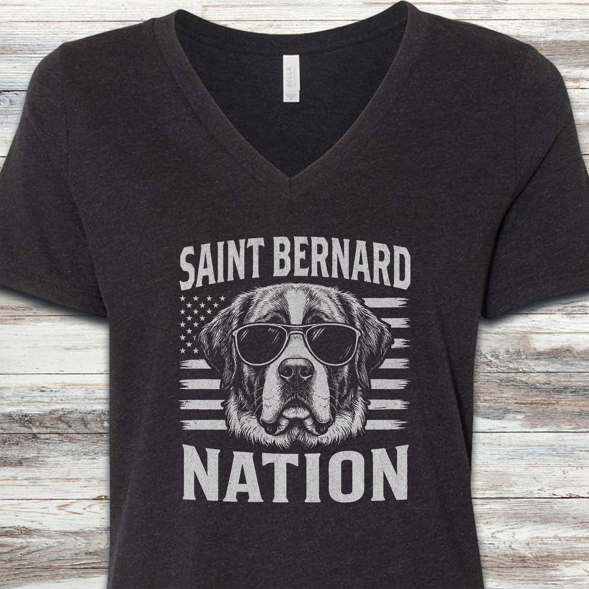 Saint Bernard Nation V-Neck Tee - Black Heather