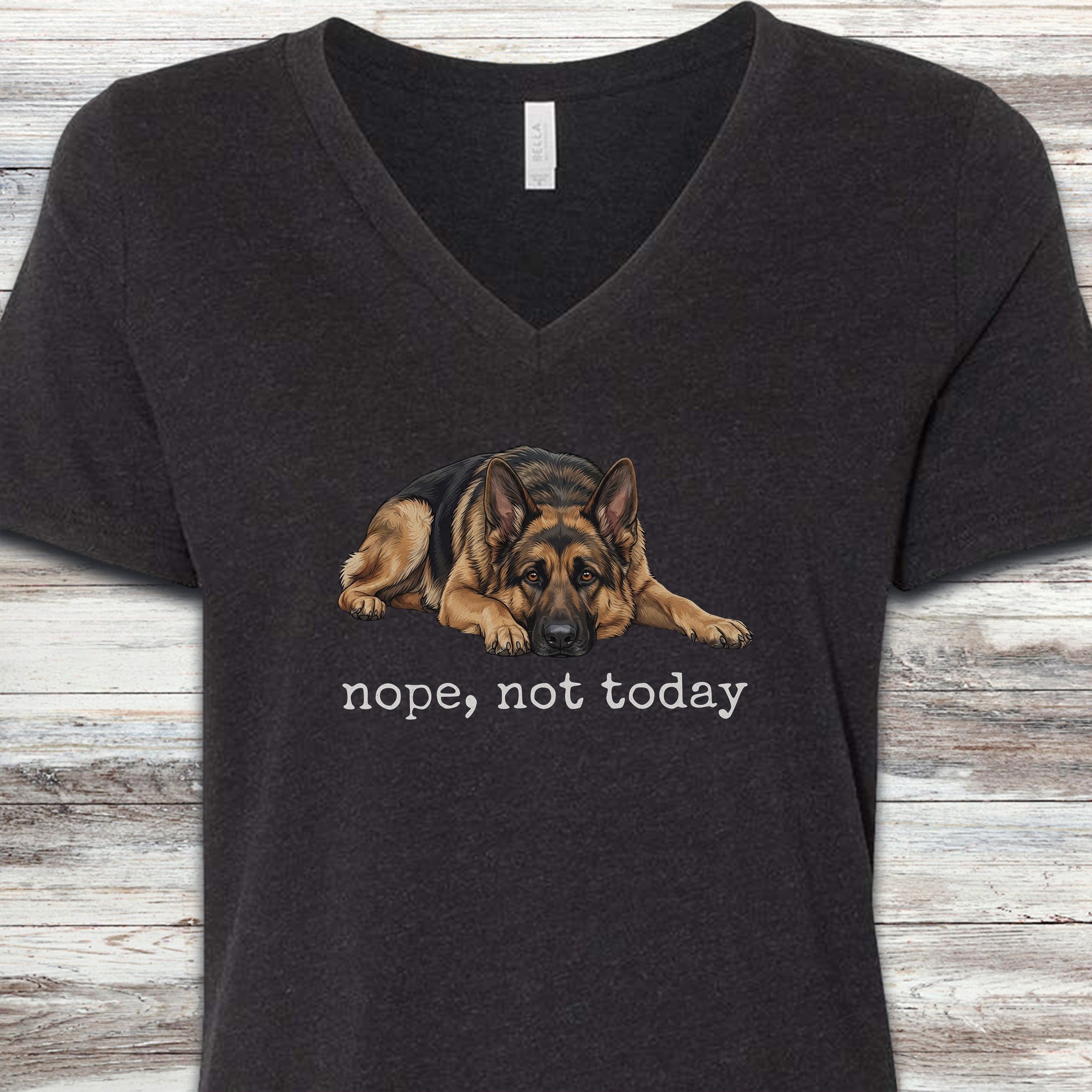 German Shepherd Nope V-Neck Tee - Black Heather