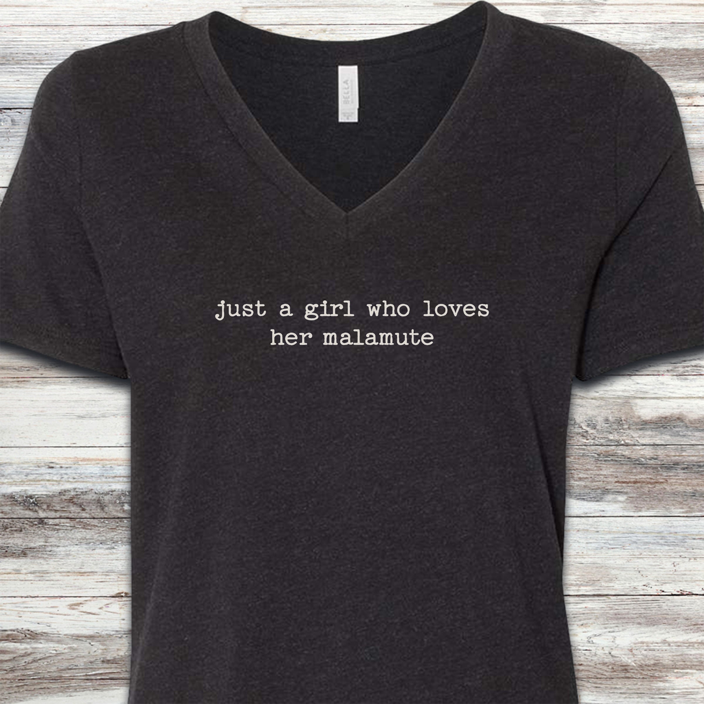 Alaskan Malamute Girl V-Neck Tee - Black Heather